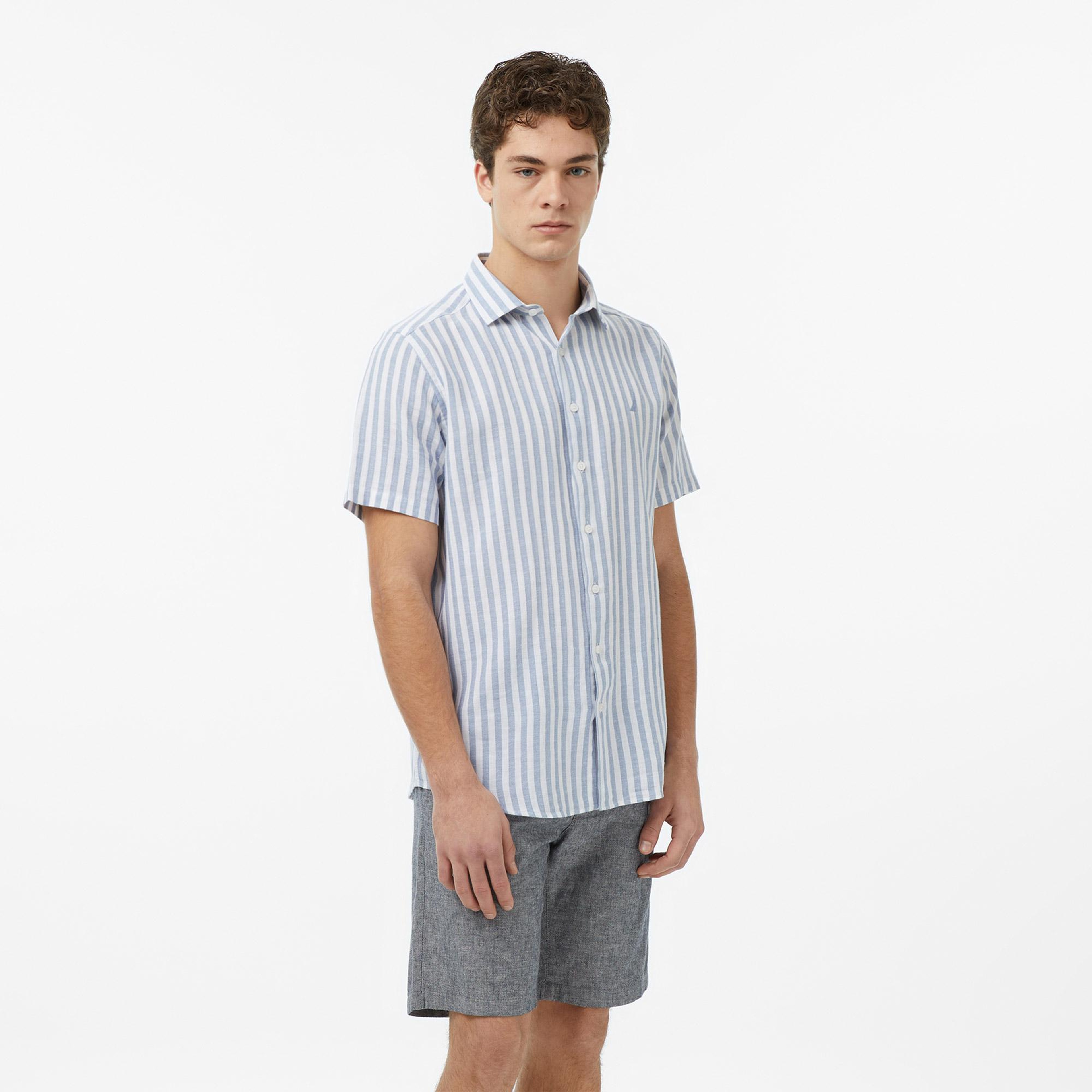 Nautica Erkek Mavi Regular Fit Kısa Kollu Çizgili Gömlek