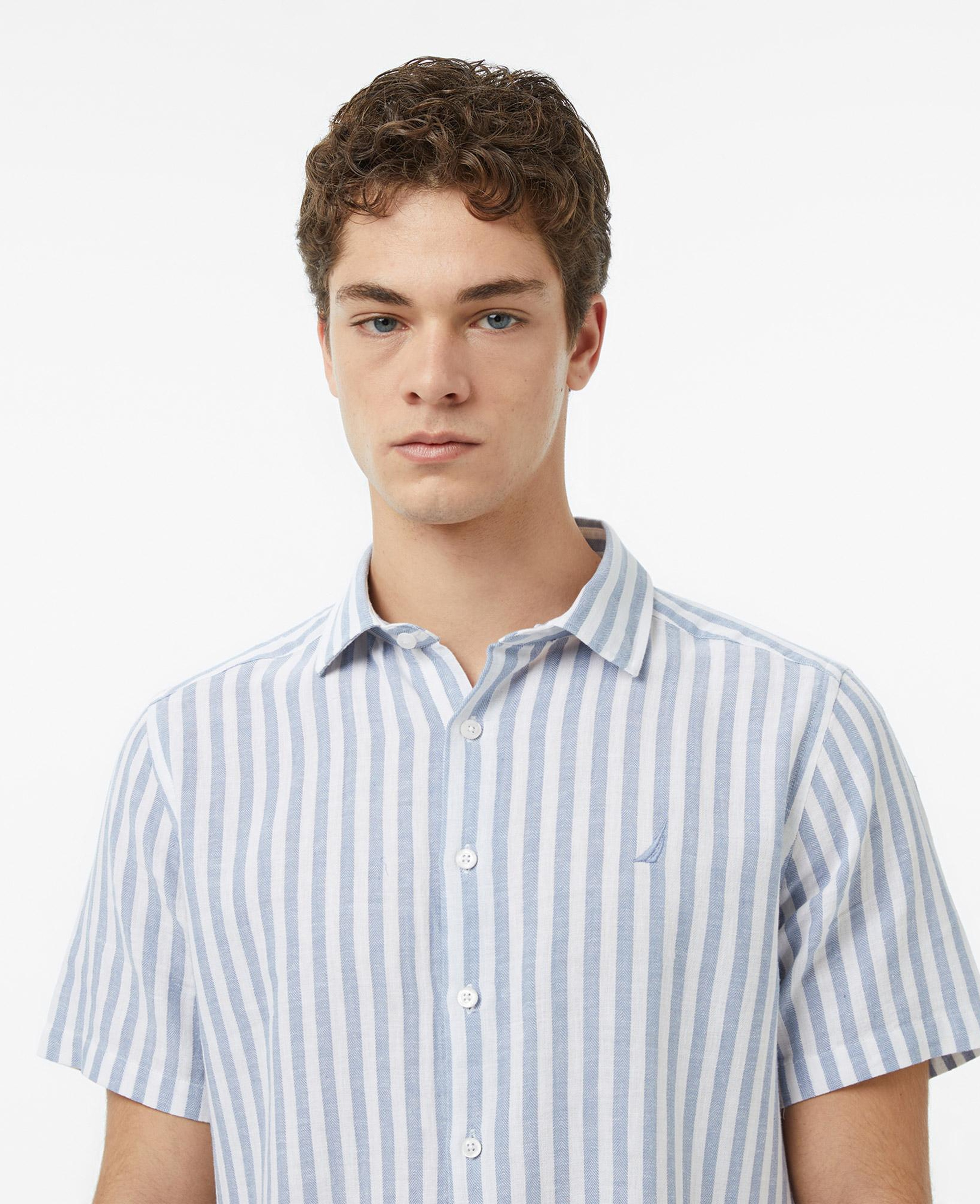 Nautica Erkek Mavi Regular Fit Kısa Kollu Çizgili Gömlek