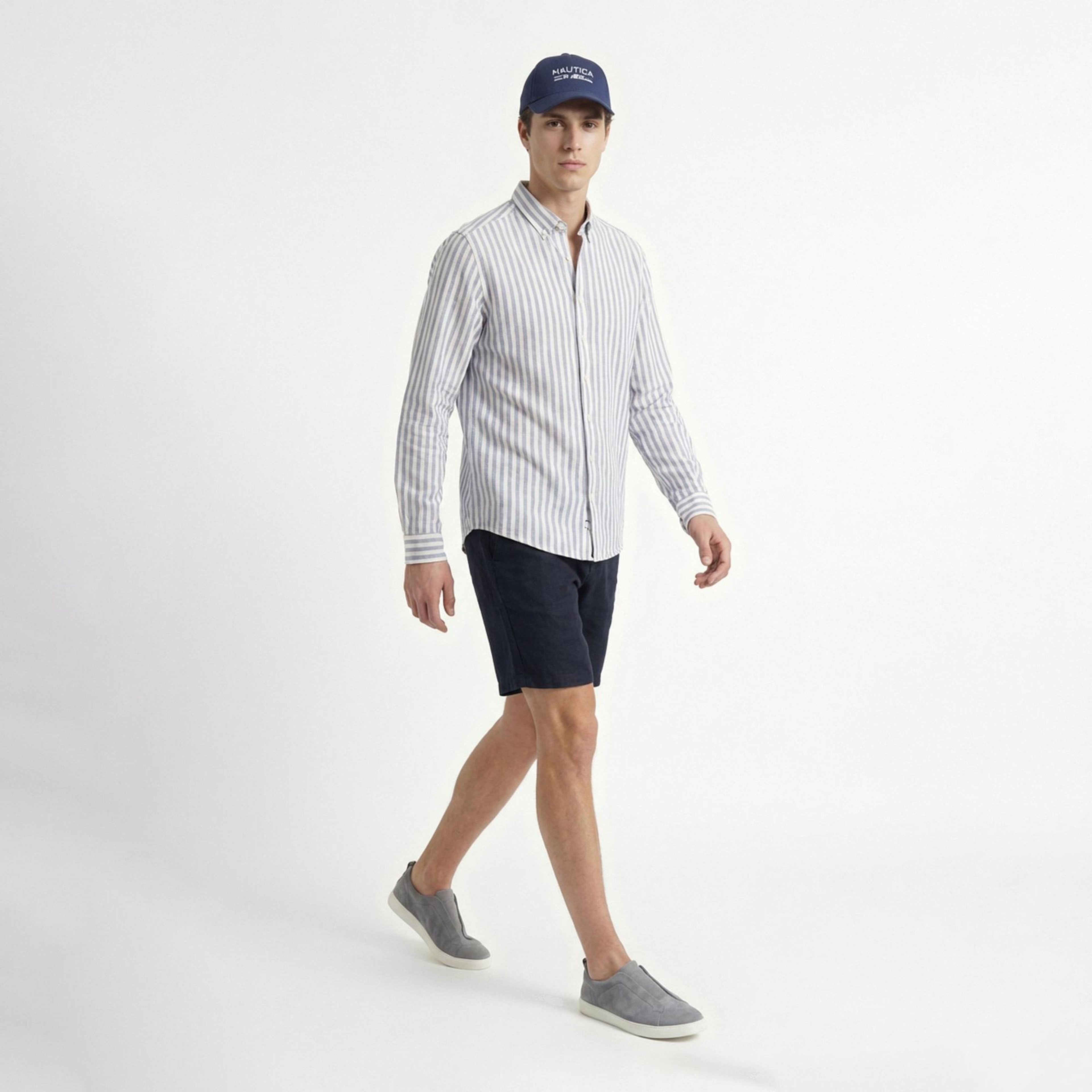 Nautica Erkek Mavi Regular Fit Çizgili Gömlek