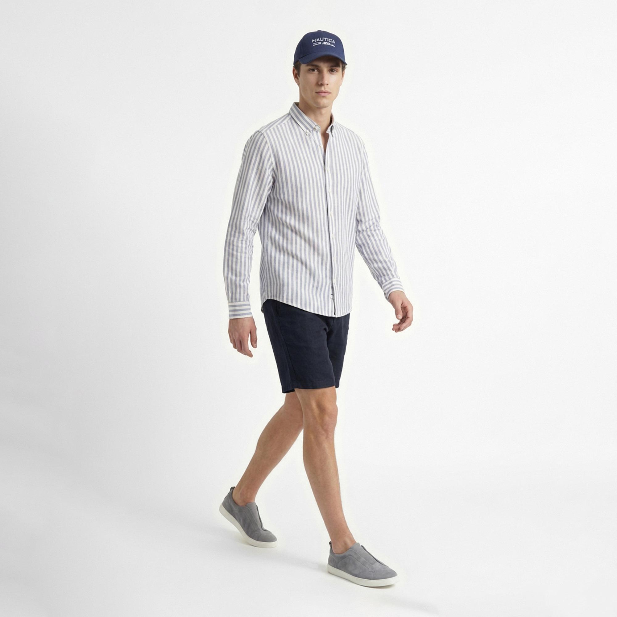 Nautica Erkek Mavi Regular Fit Çizgili Gömlek