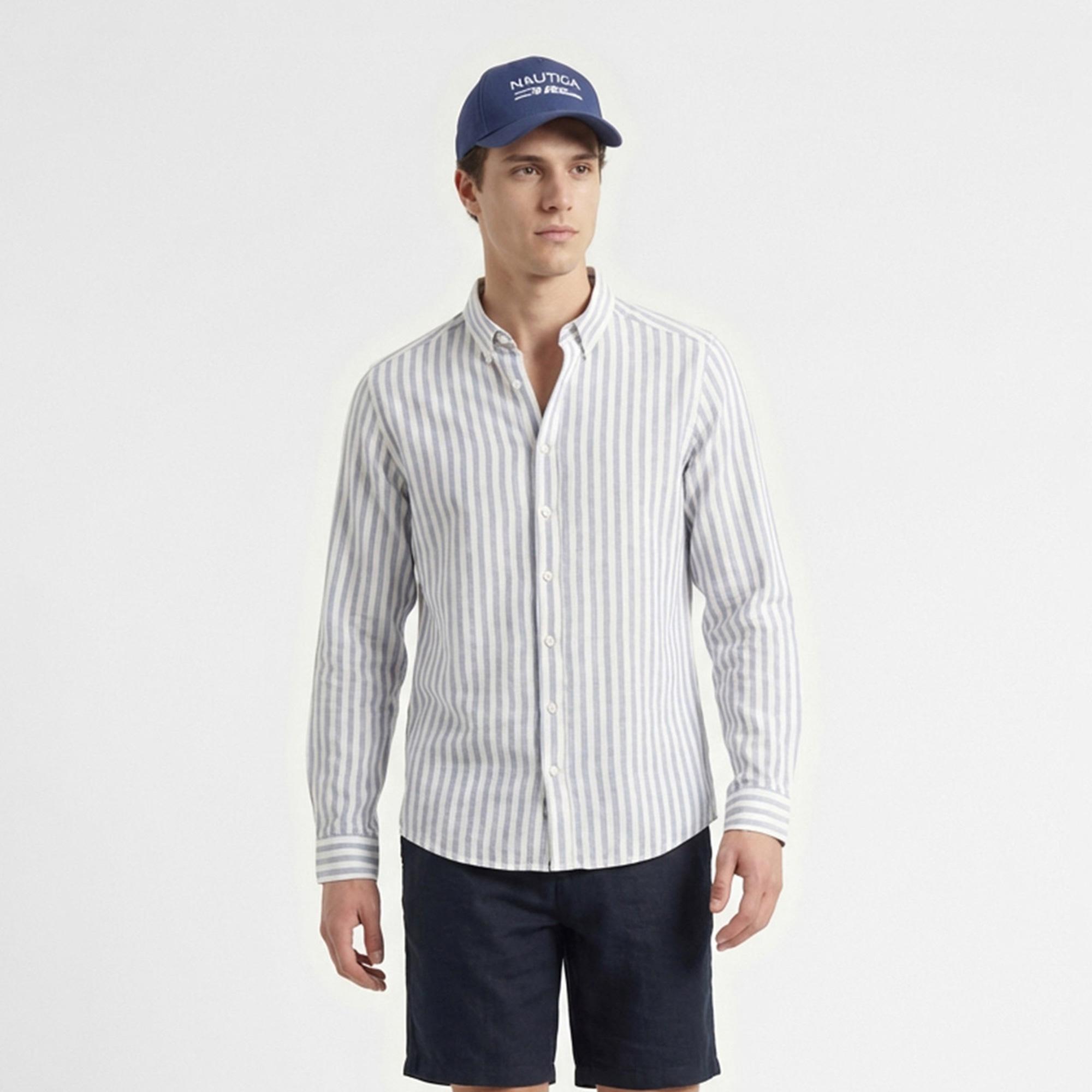 Nautica Erkek Mavi Regular Fit Çizgili Gömlek