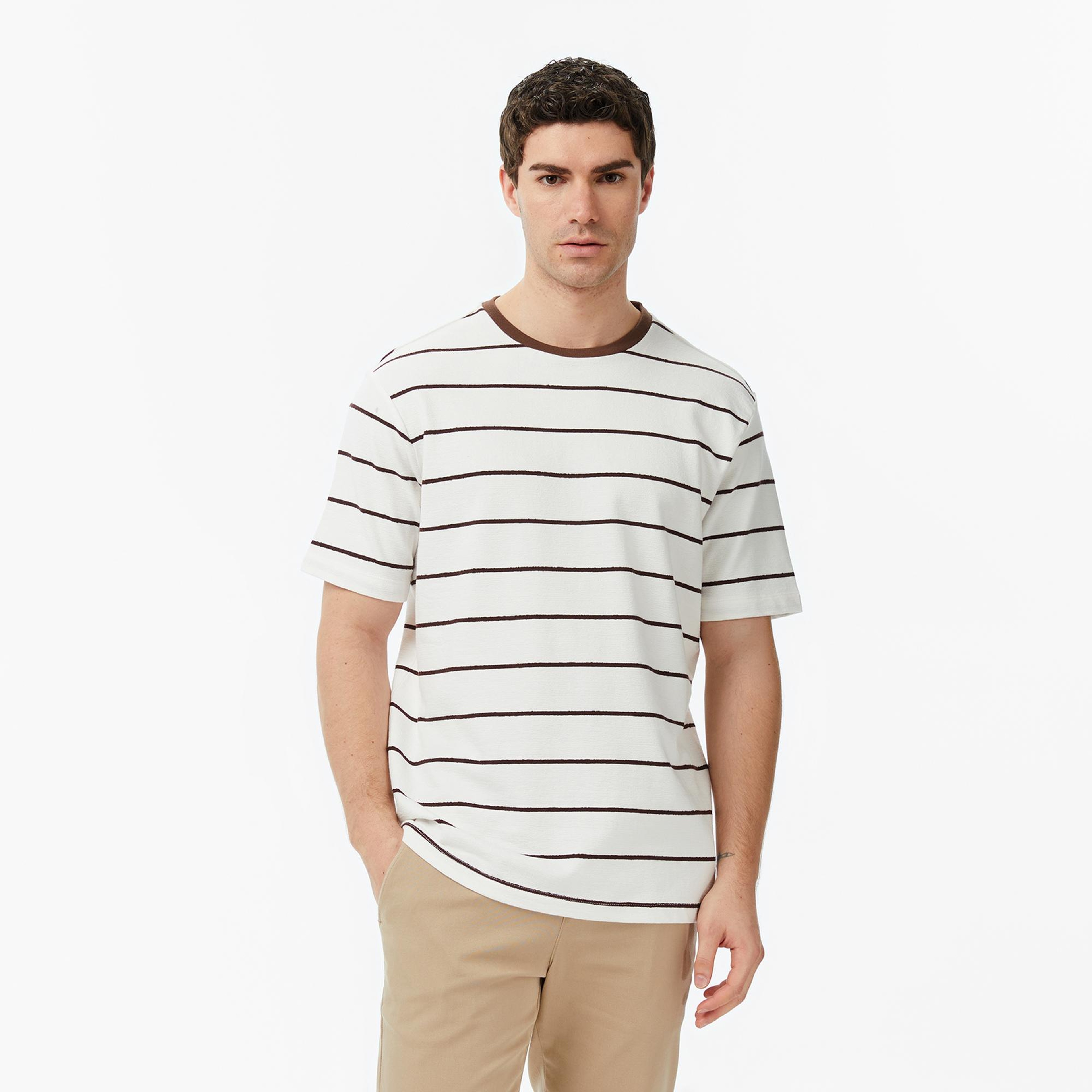 Nautica Erkek Kahverengi Regular Fit Çizgili T-Shirt