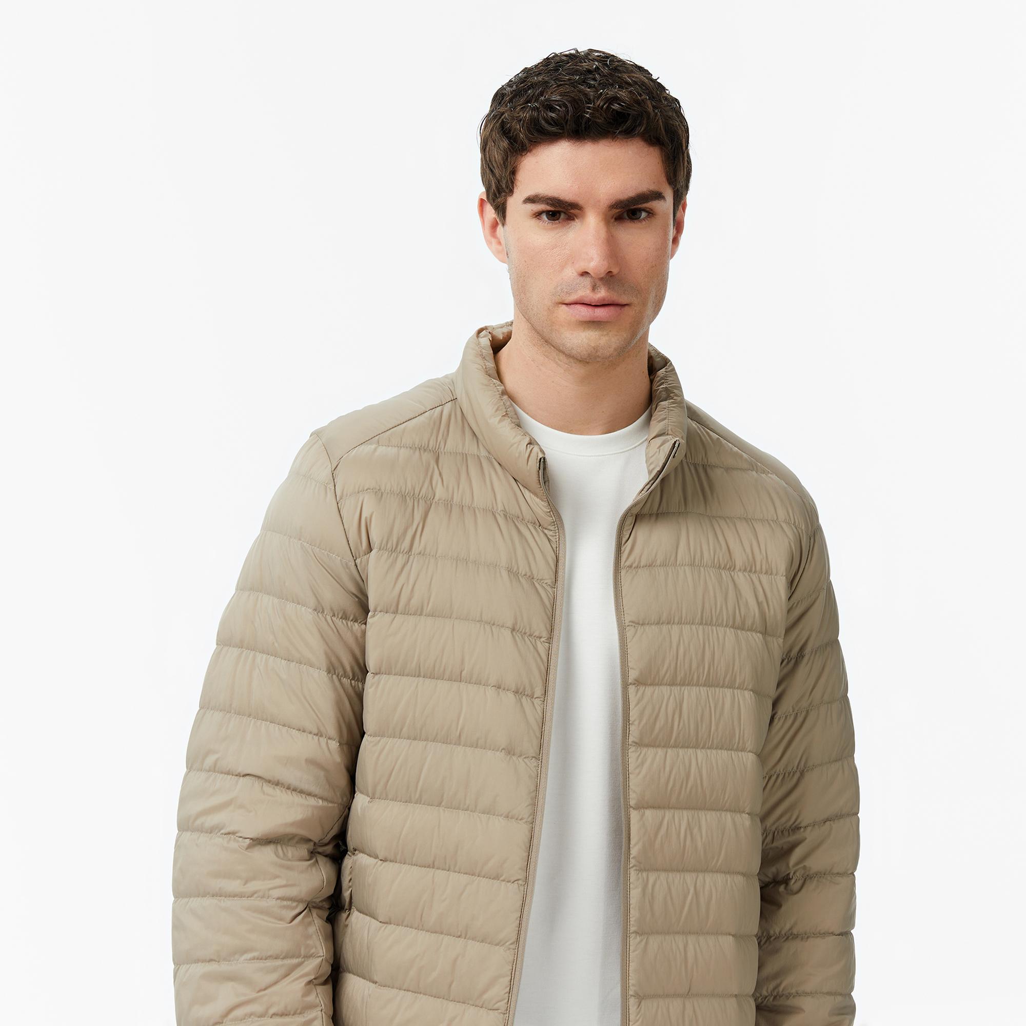 Nautica Erkek Bej Regular Fit Dik Yaka Su İtici Kaz Tüyü Mont