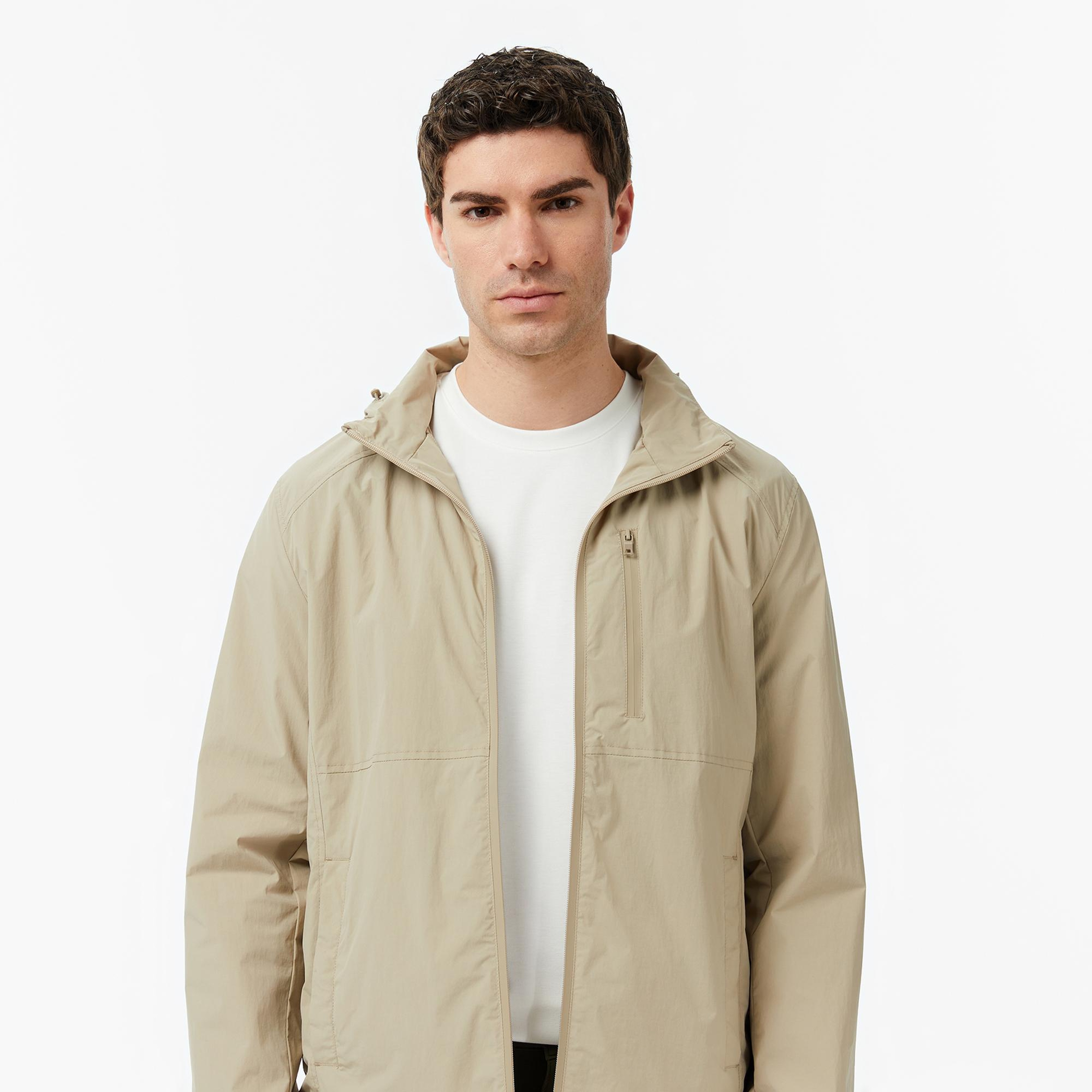 Nautica Erkek Bej Regular Fit ik Yaka Gizli Kapüşonlu Su İtici Mont