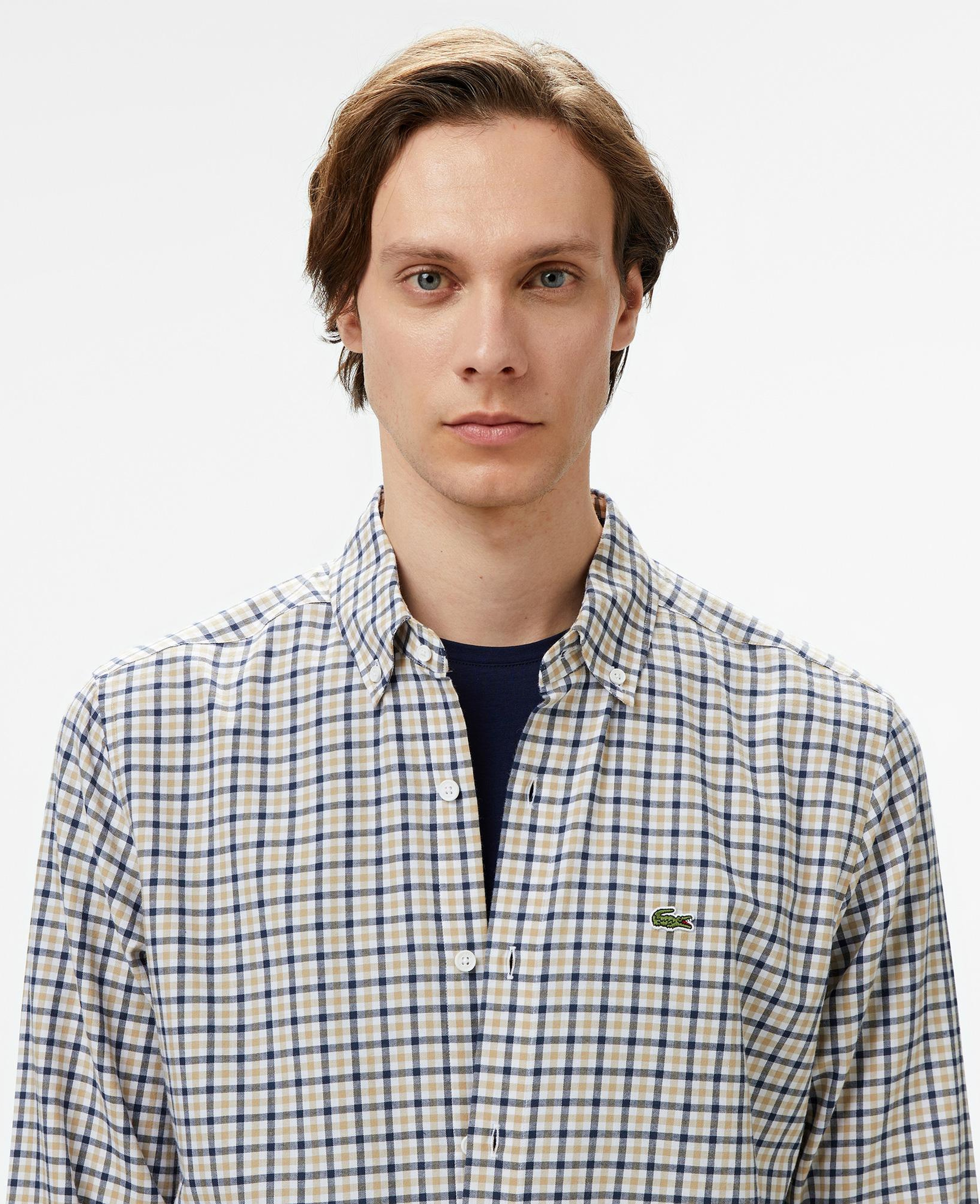 Lacoste Erkek Regular Fit Düğmeli Yaka Kareli Kahverengi Gömlek