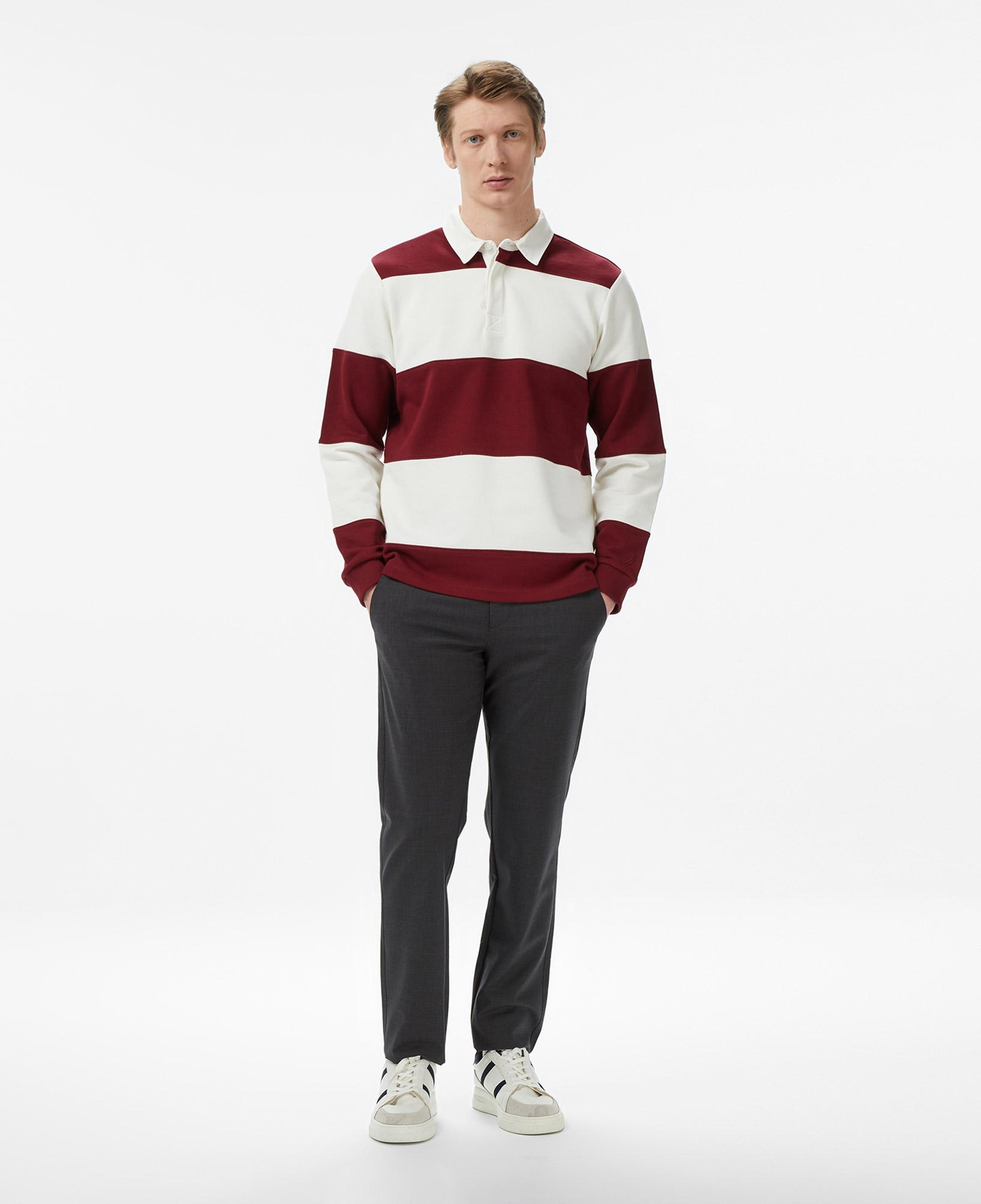 Nautica Erkek Bordo Regular Fit Uzun Kollu Çizgili Polo Yaka T-Shirt
