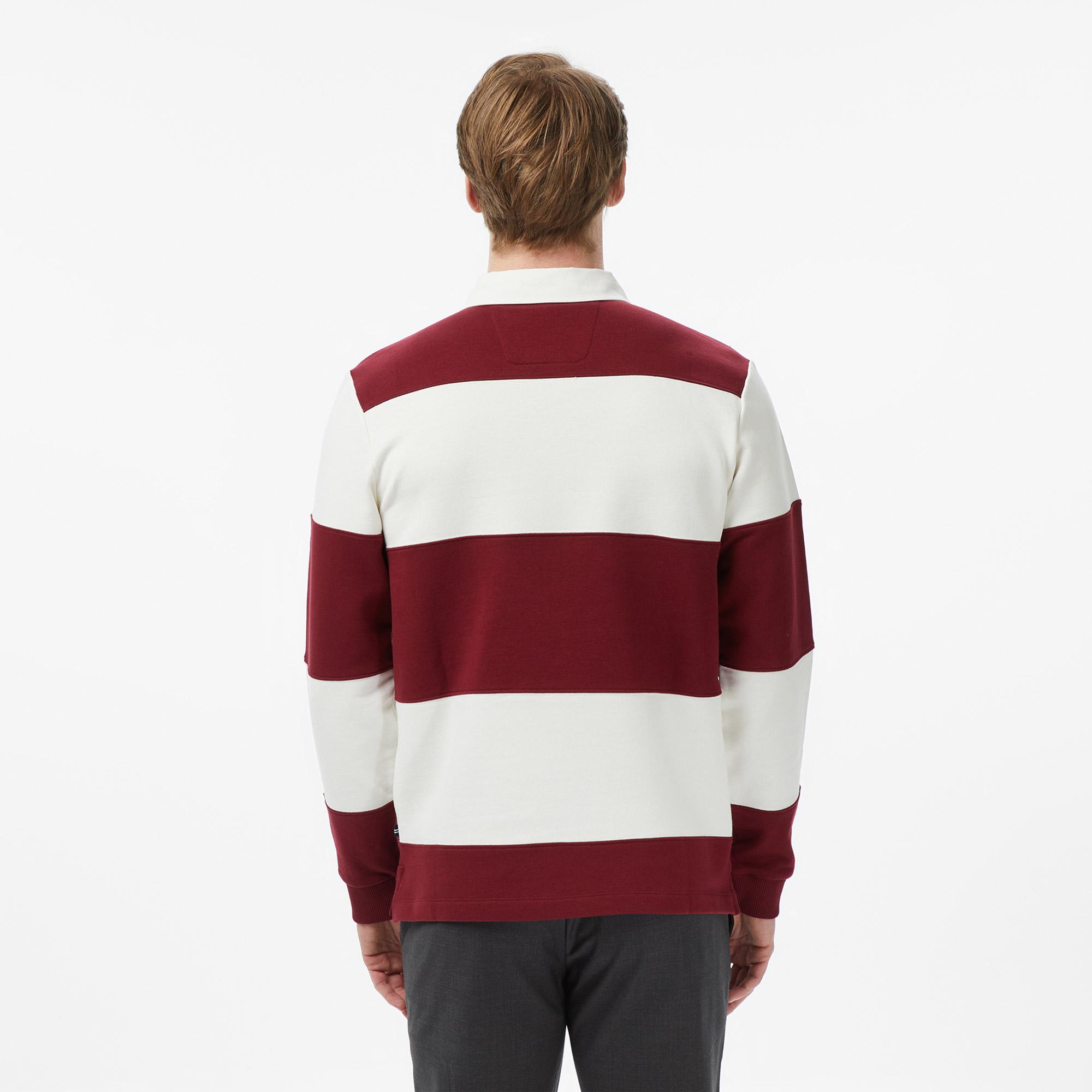 Nautica Erkek Bordo Regular Fit Uzun Kollu Çizgili Polo Yaka T-Shirt