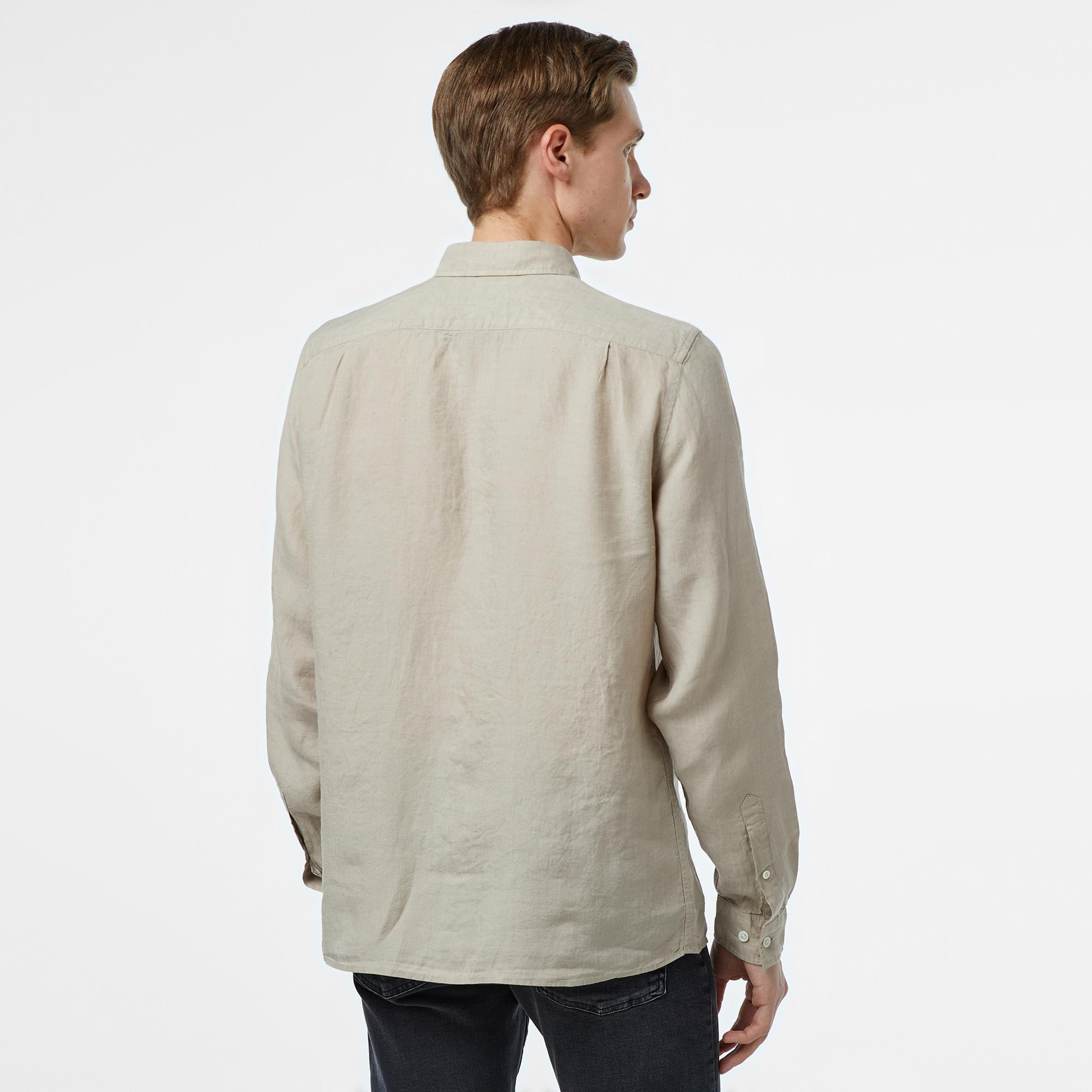 Lacoste Erkek Regular Fit Düğmeli Yaka Keten Bej Gömlek