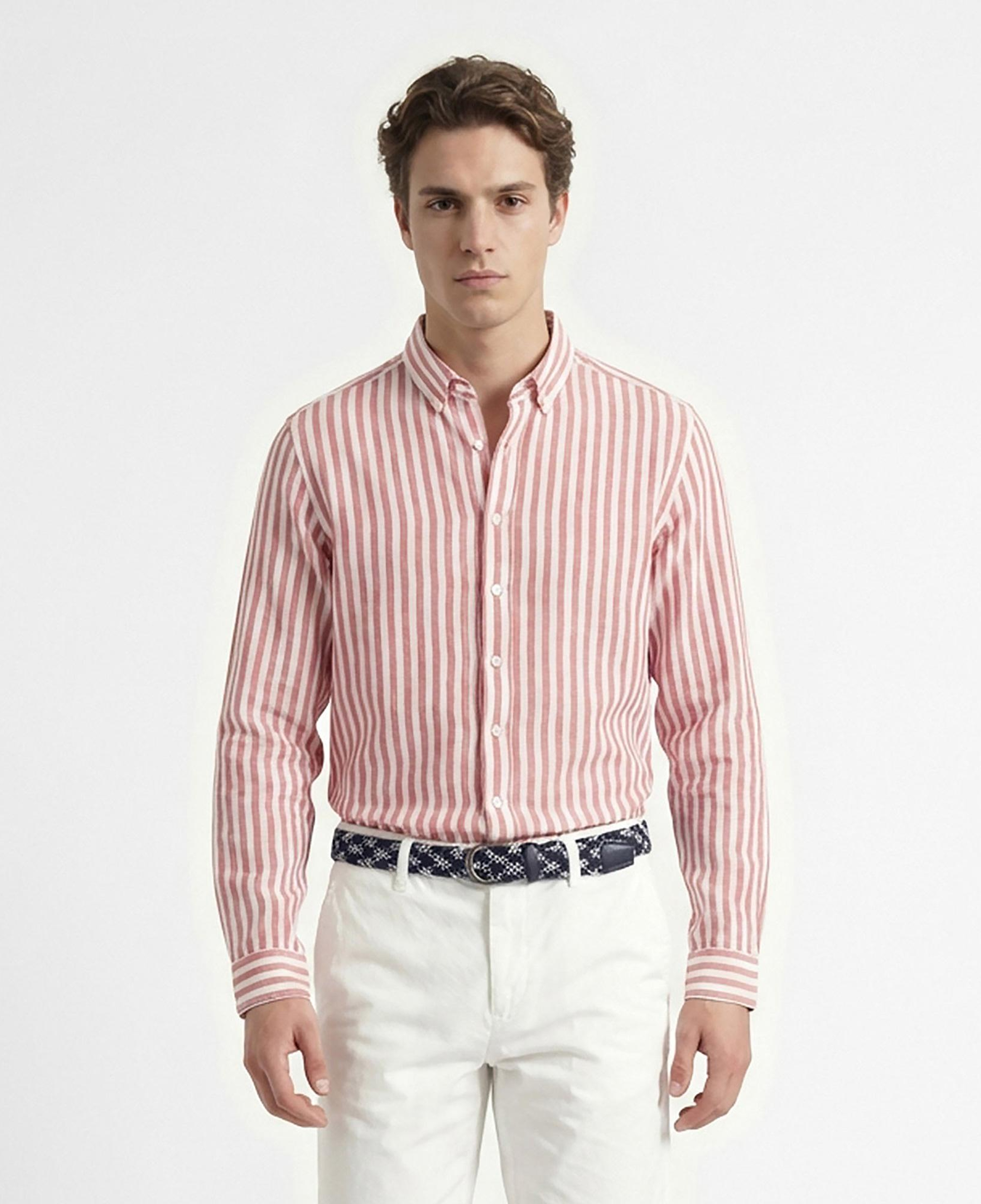 Nautica Erkek Kırmızı Regular Fit Çizgili Gömlek