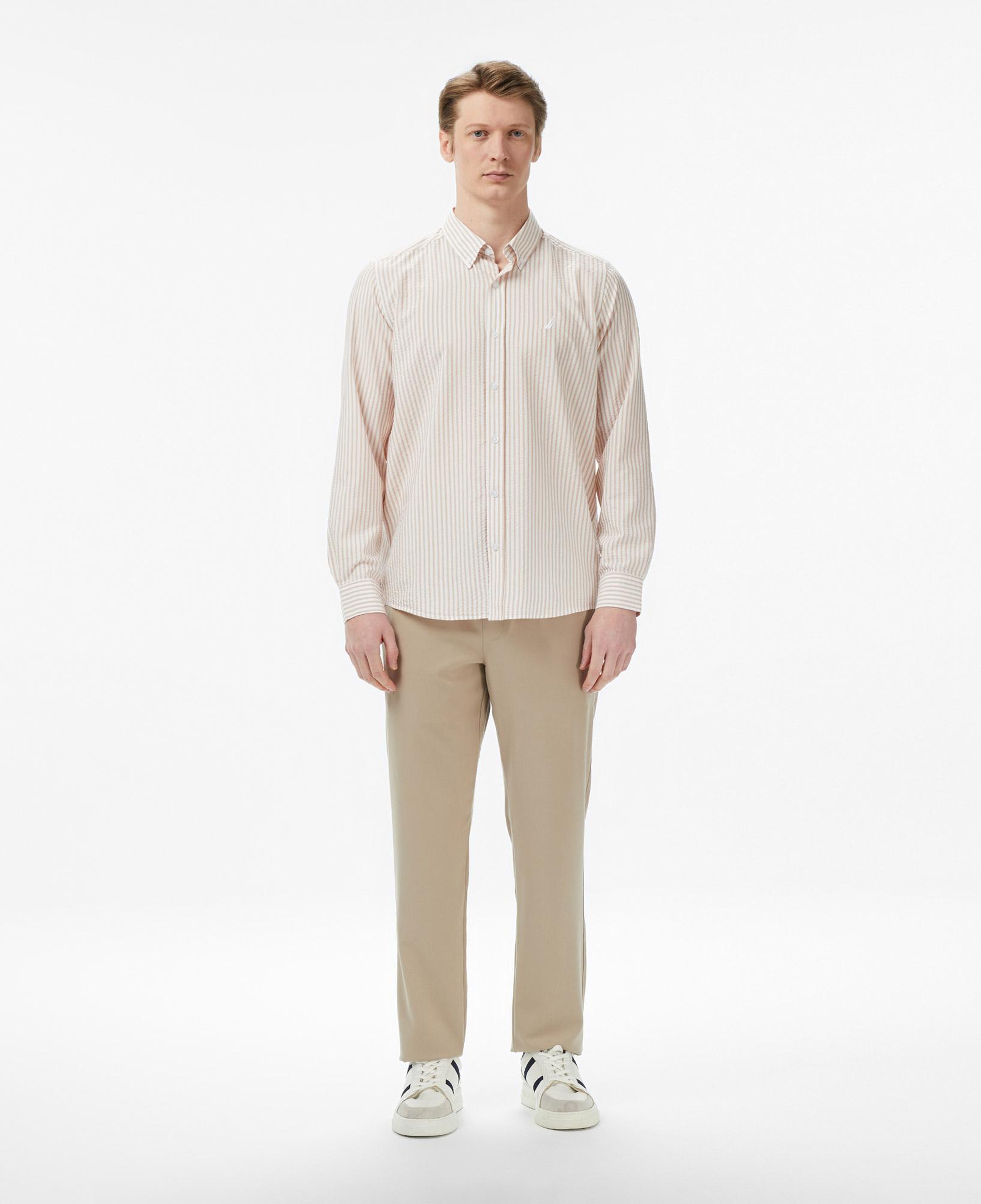 Nautica Erkek Bej Regular Fit Çizgili Gömlek