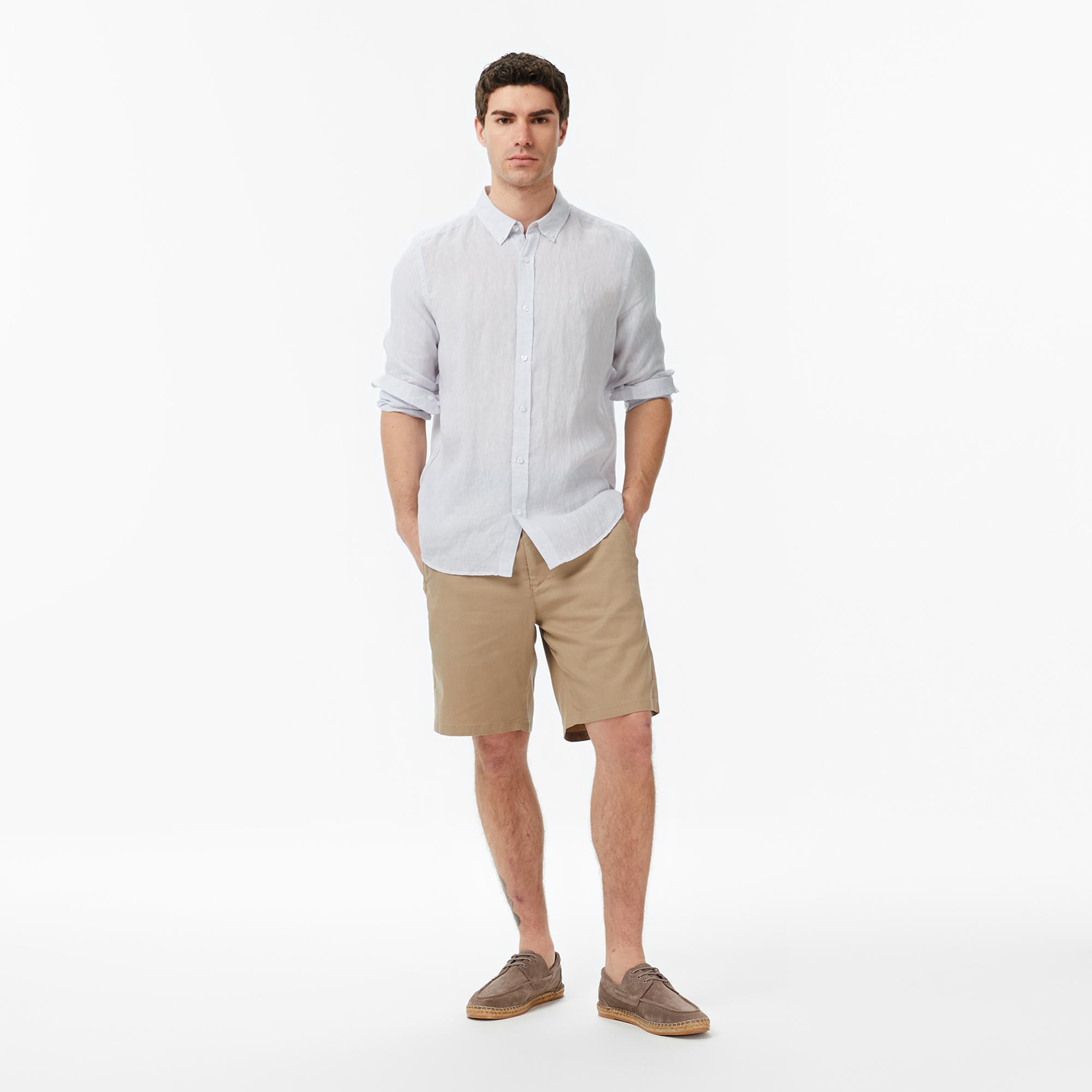 Nautica Erkek Gri Regular Fit Keten Gömlek