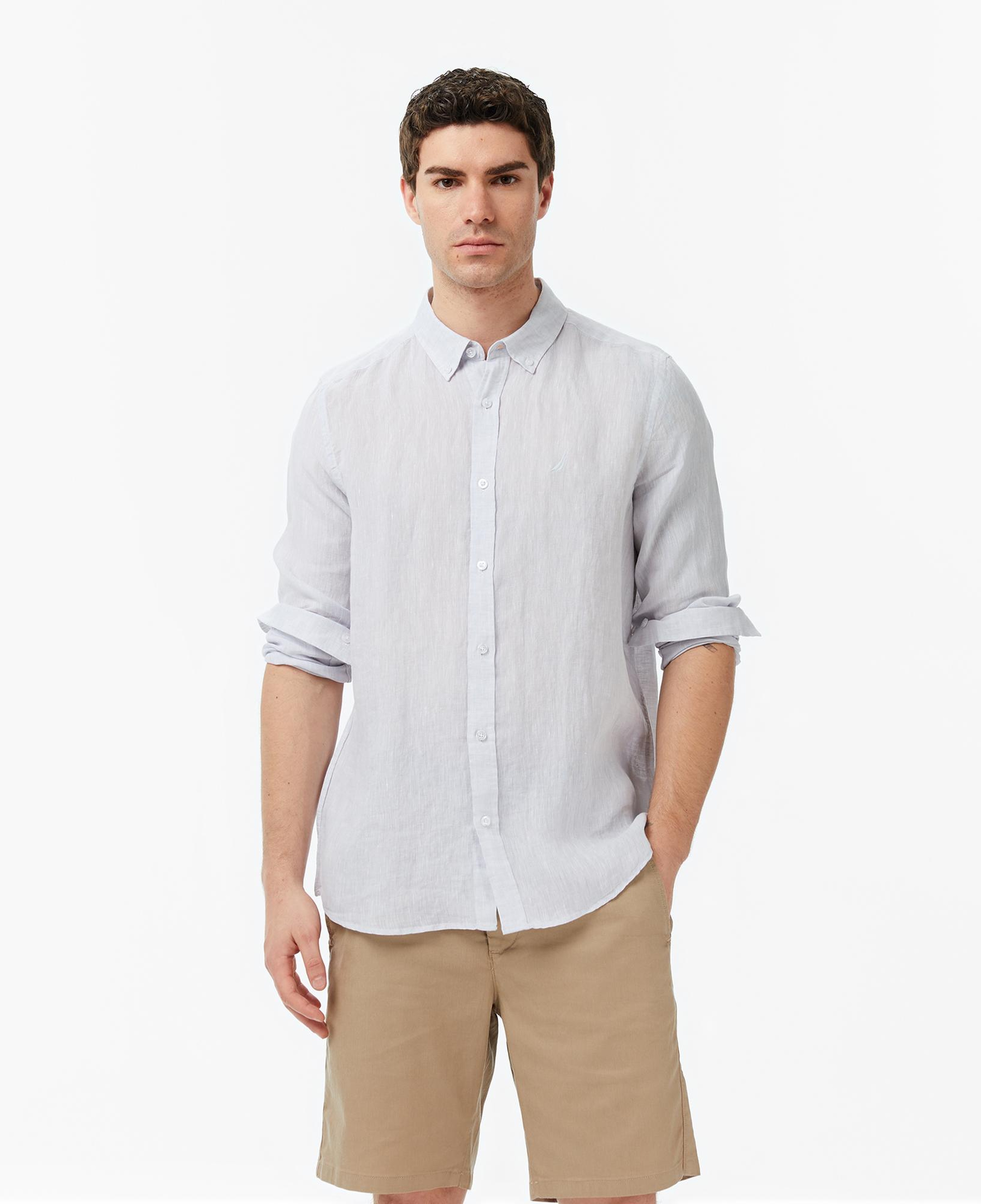Nautica Erkek Gri Regular Fit Keten Gömlek