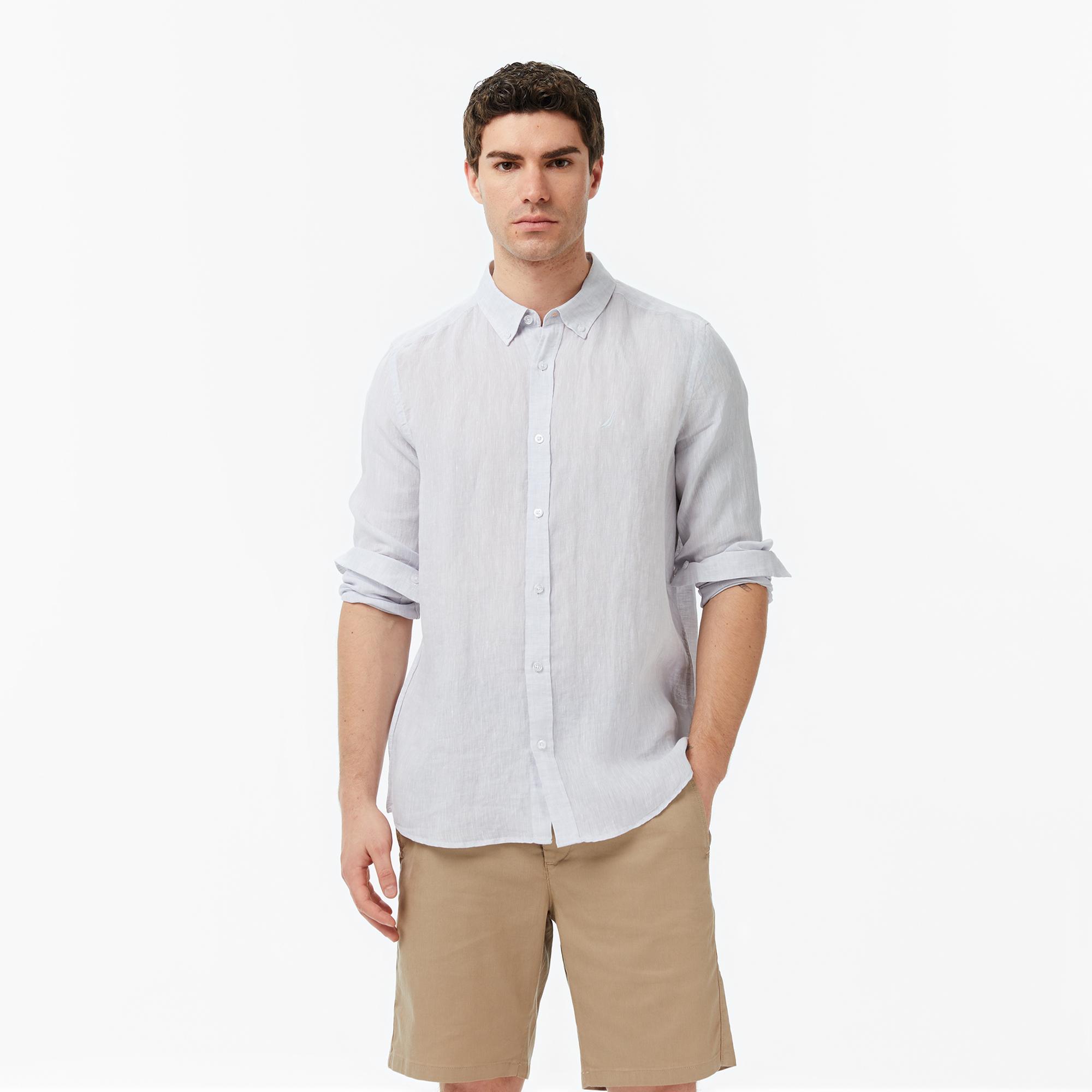 Nautica Erkek Gri Regular Fit Keten Gömlek