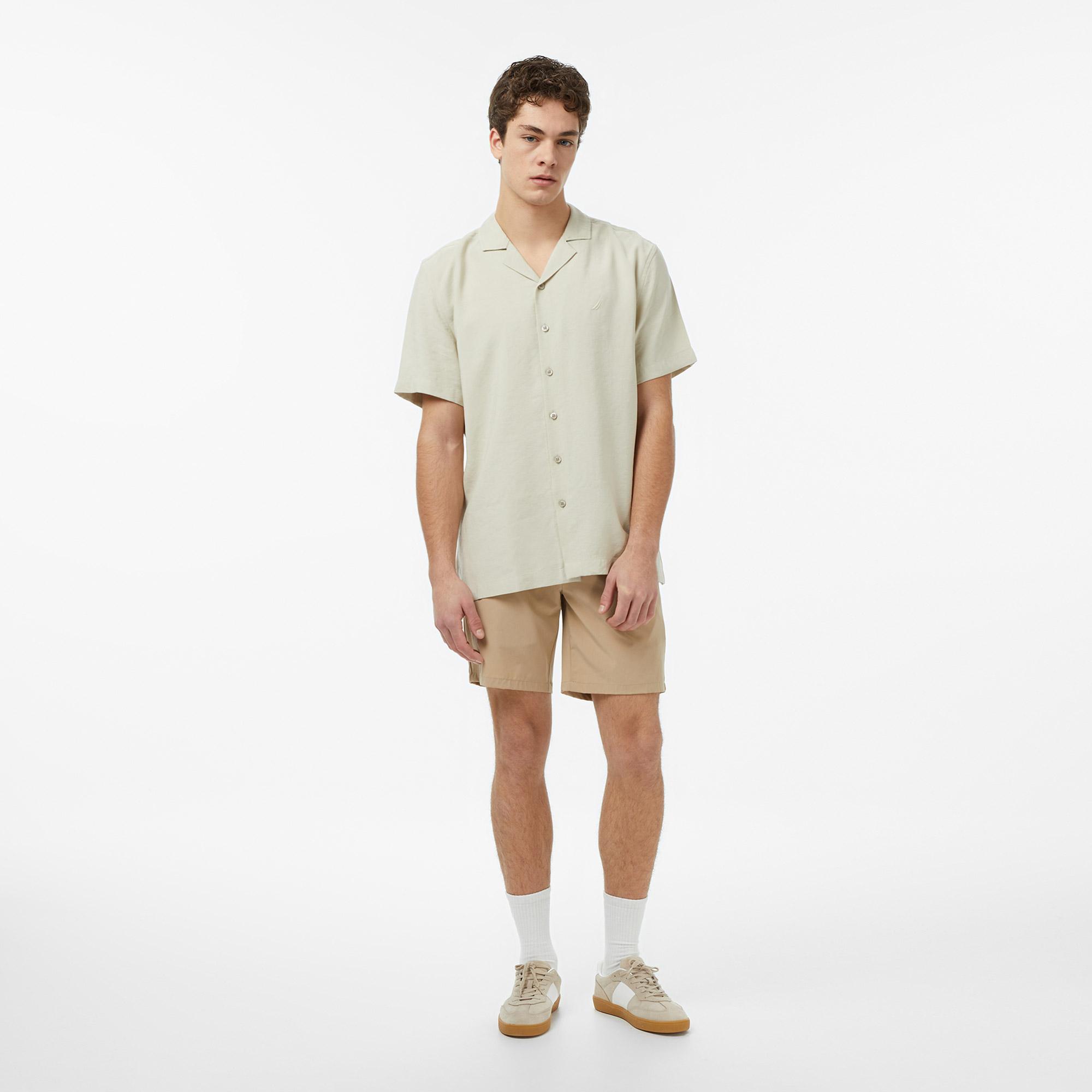 Nautica Erkek Bej Regular Fit Kısa Kollu Gömlek