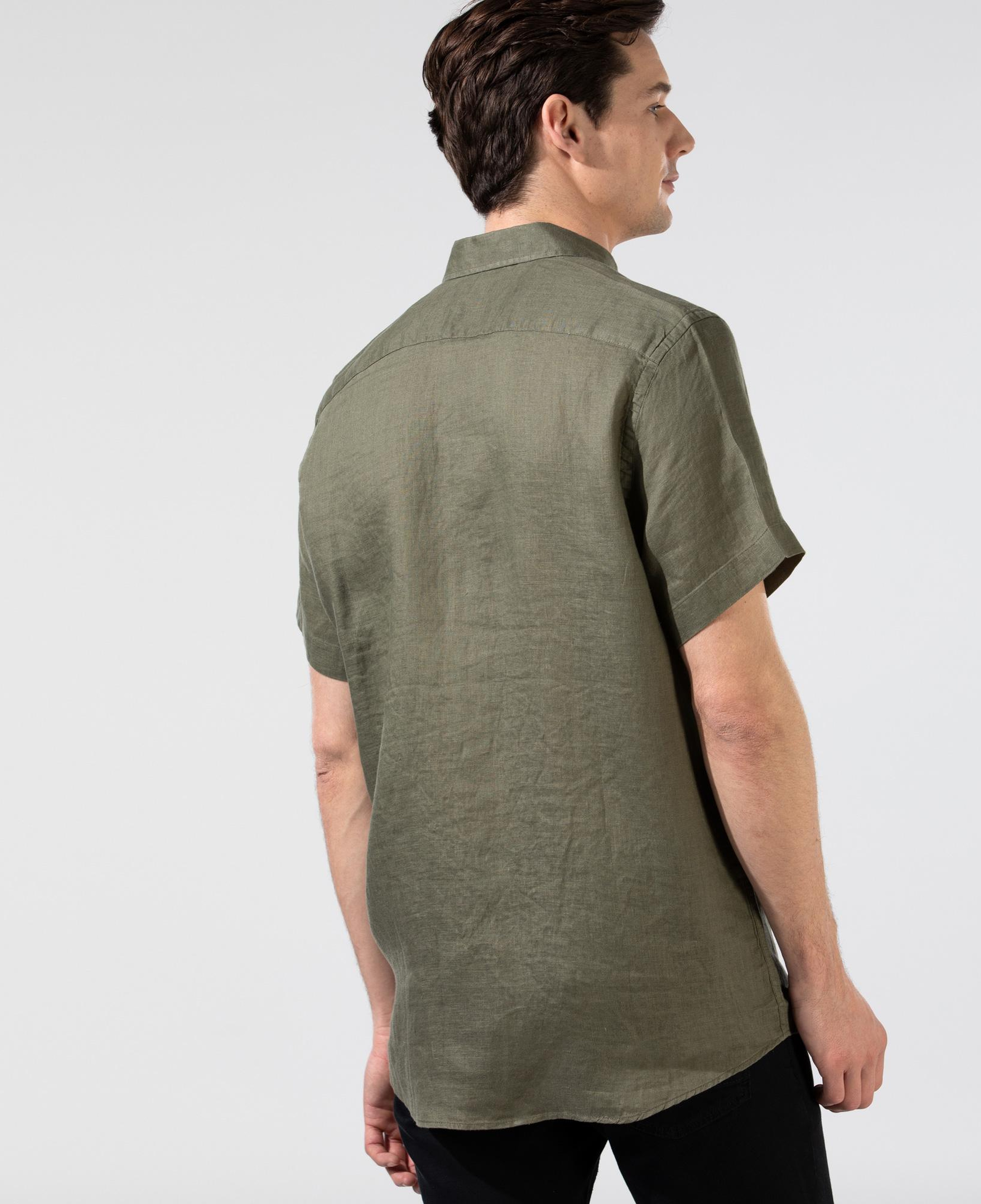 Nautica Erkek Yeşil Classic Fit Kısa Kollu Keten Gömlek