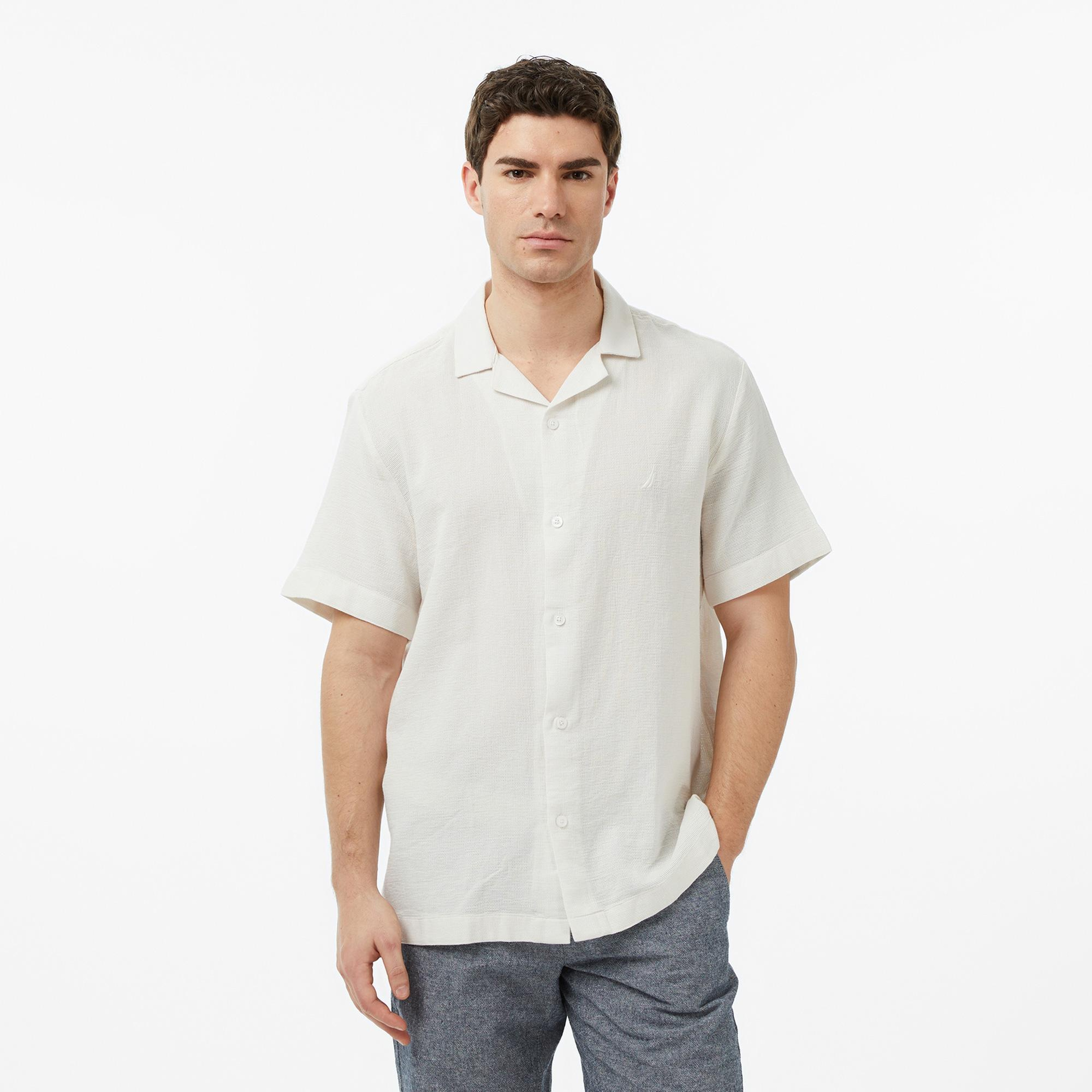 Nautica Erkek Krem Regular Fit Kısa Kollu Gömlek