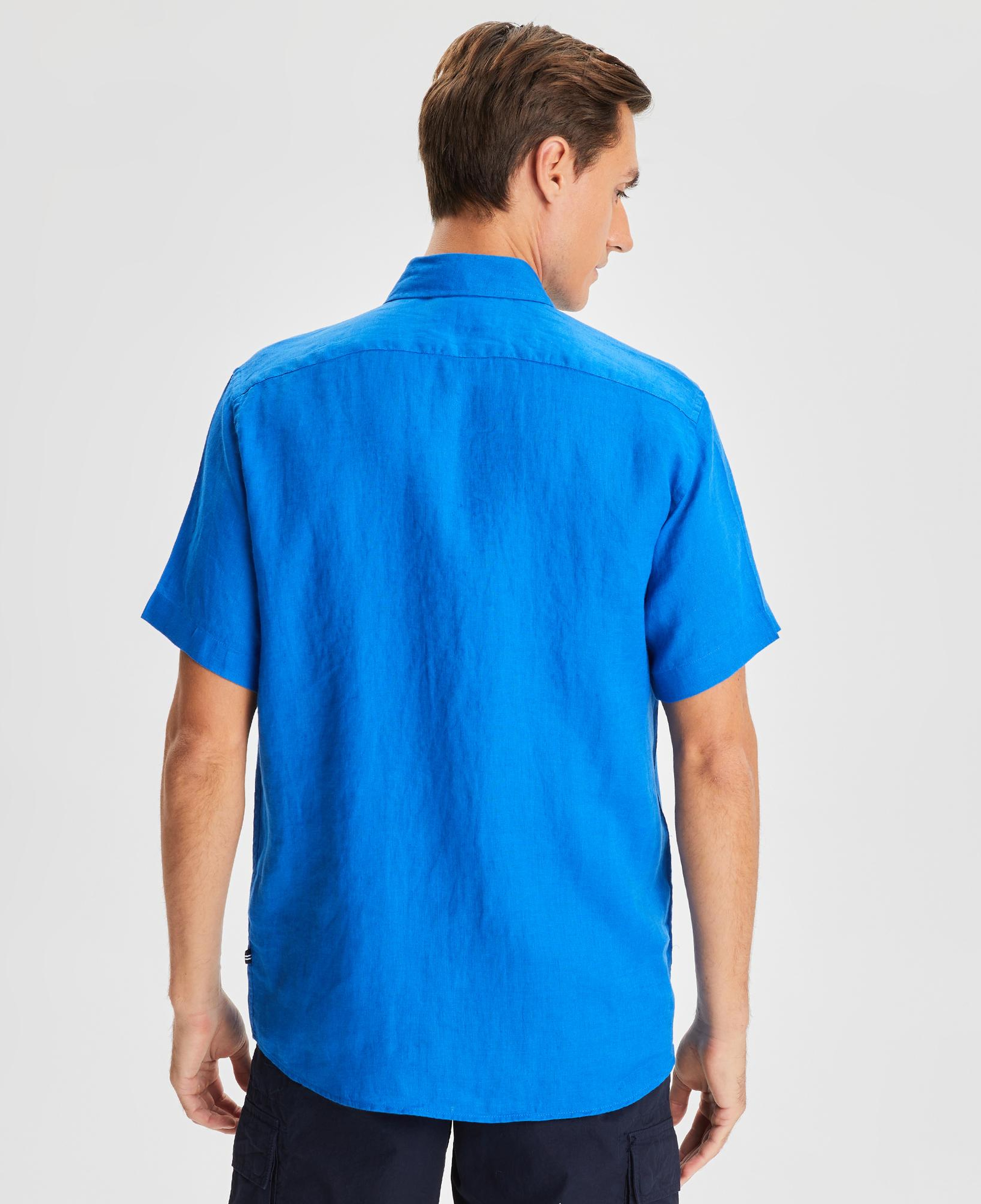 Nautica Erkek Mavi Classic Fit Kısa Kollu Keten Gömlek