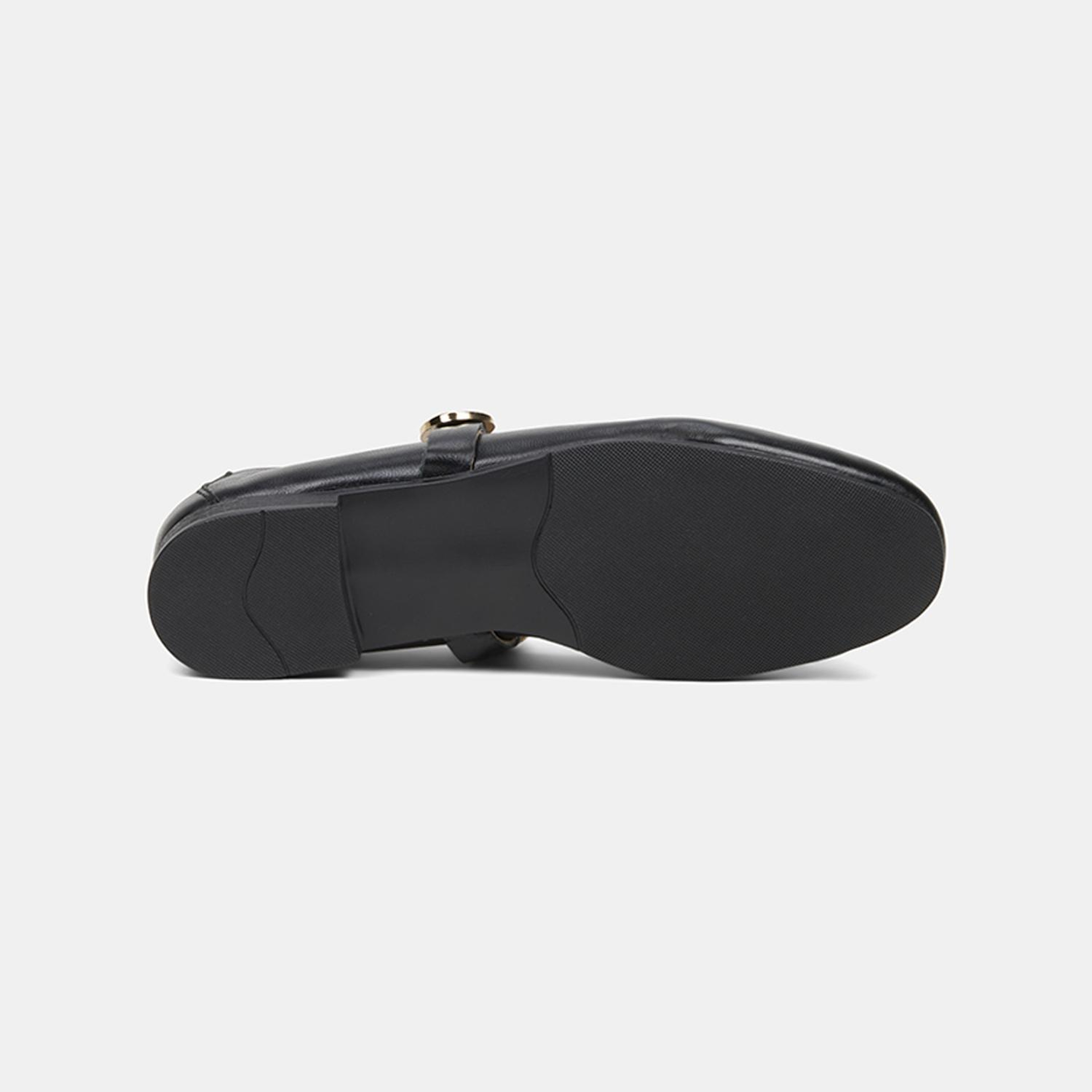 Kadın Siyah Gold Aksesuarlı Mary Jane Deri Babet