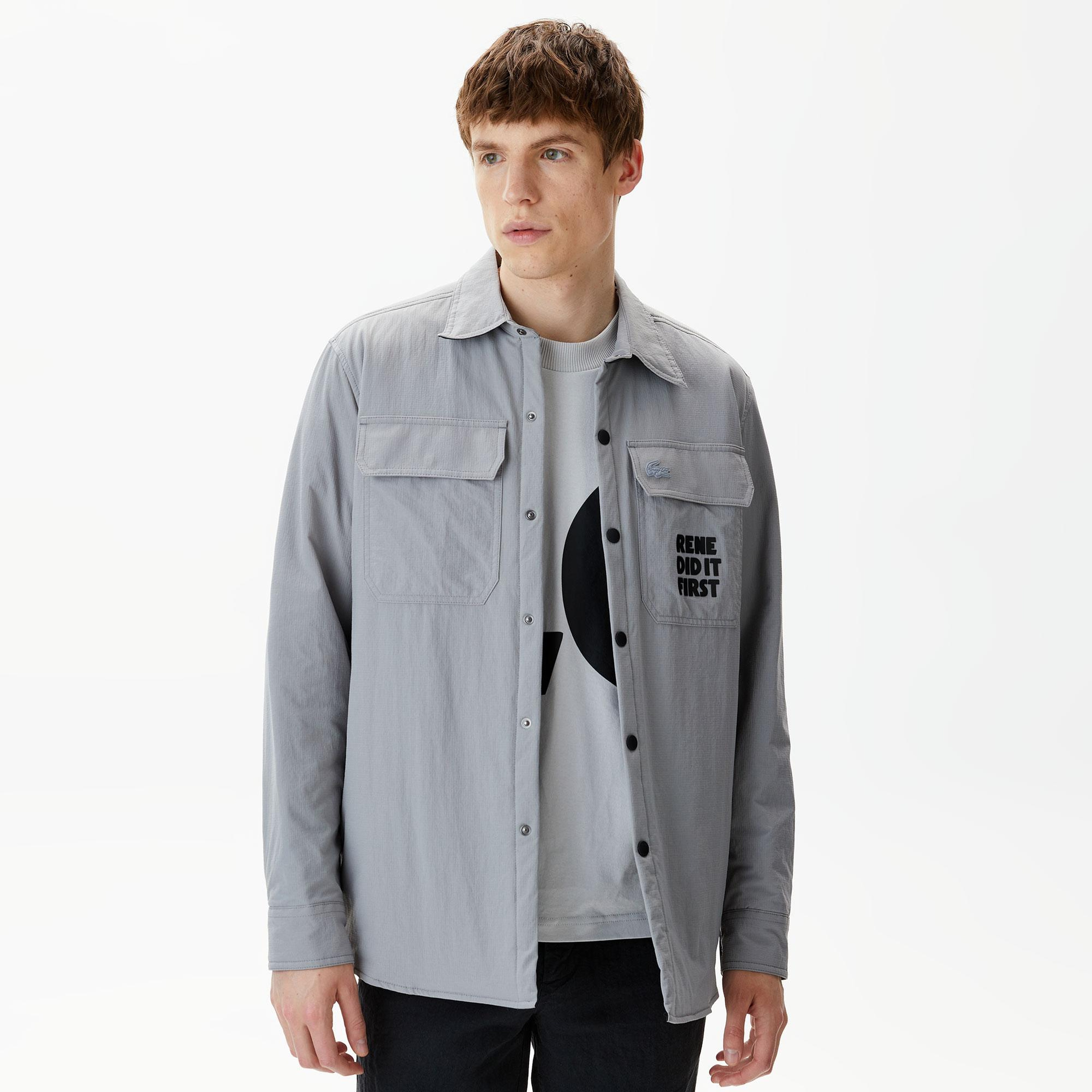 Lacoste Erkek Regular Fit Baskılı Gri Gömlek