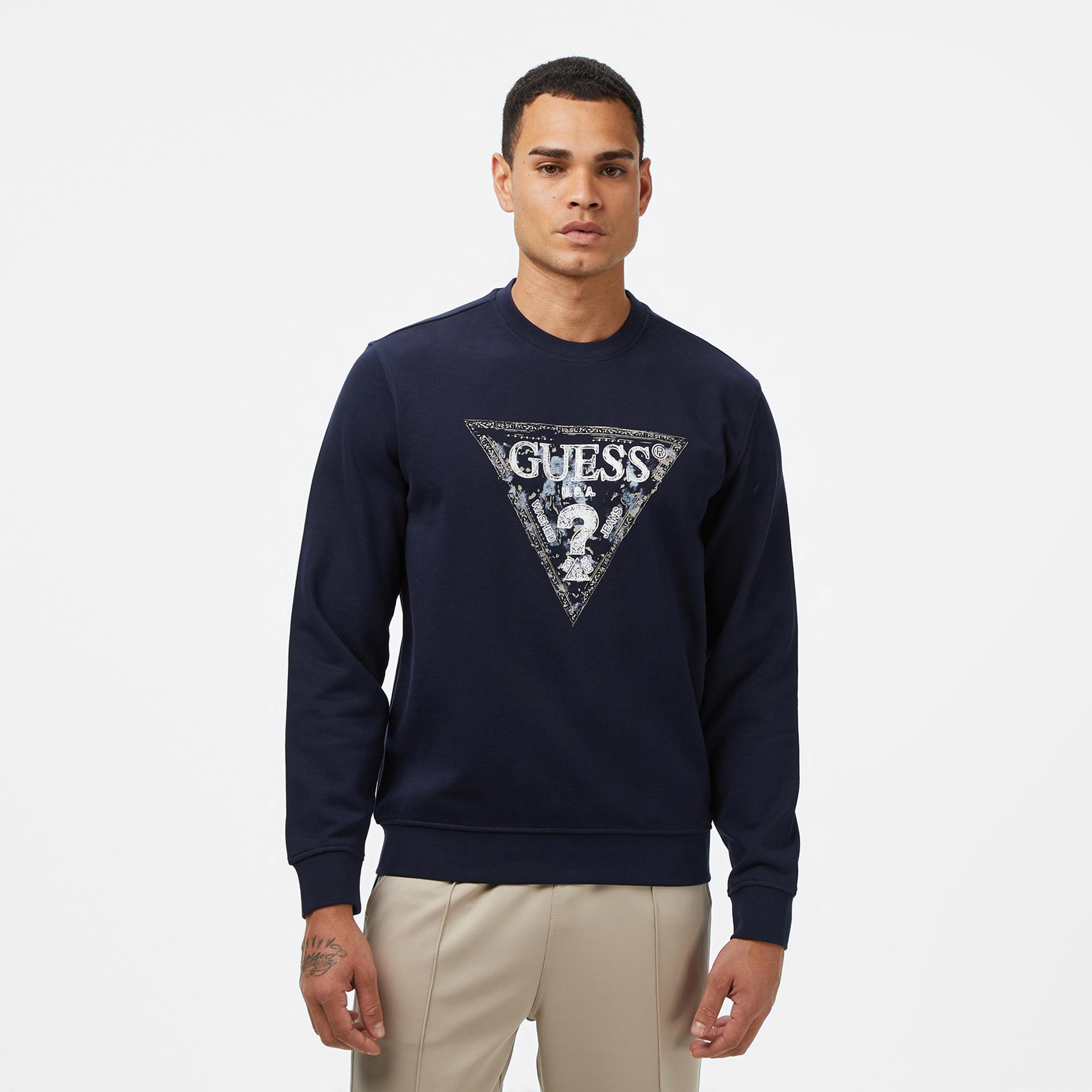 Guess Triangle Erkek Lacivert Sweatshirt