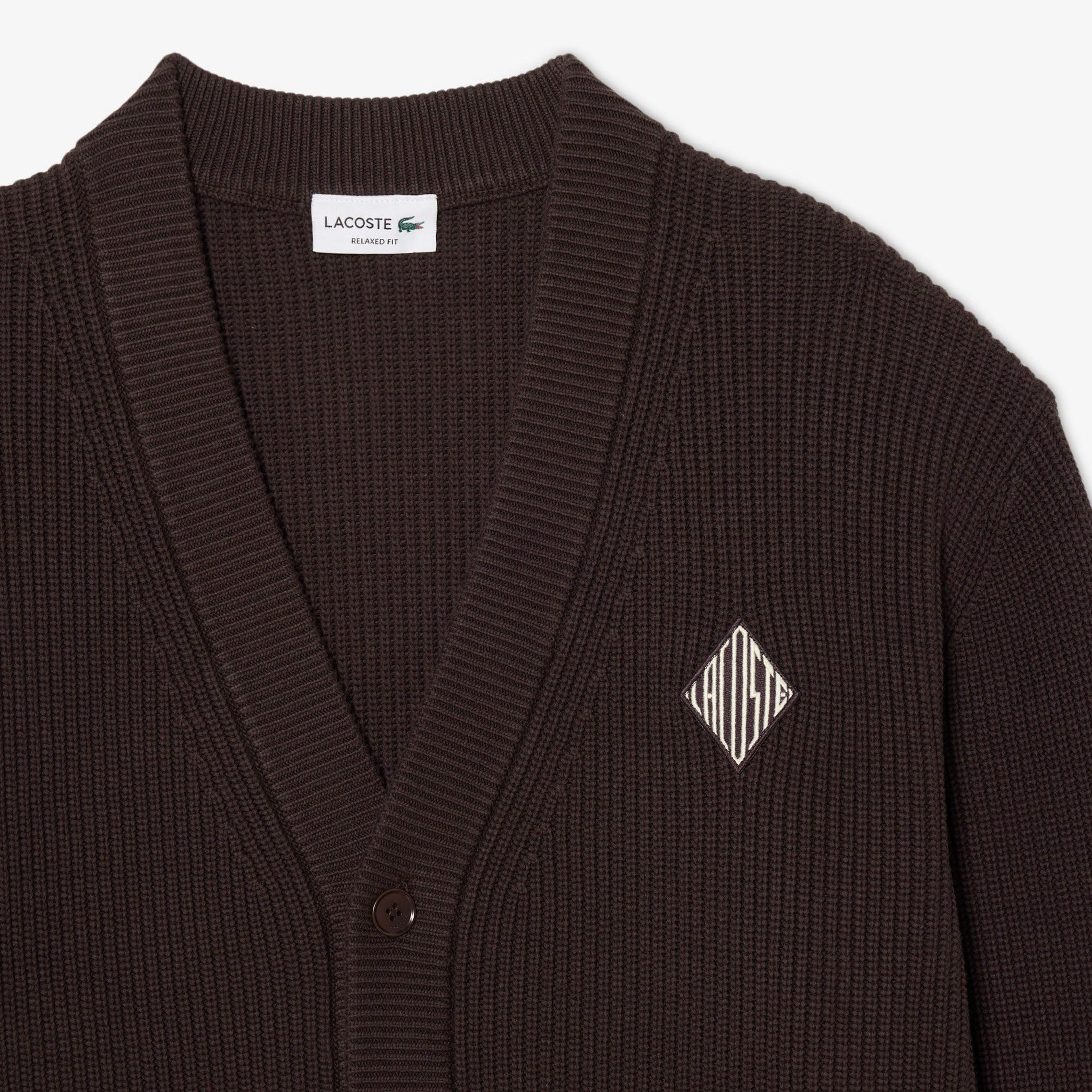 Lacoste Erkek Relaxed Fit V Yaka Koyu Kahverengi Hırka