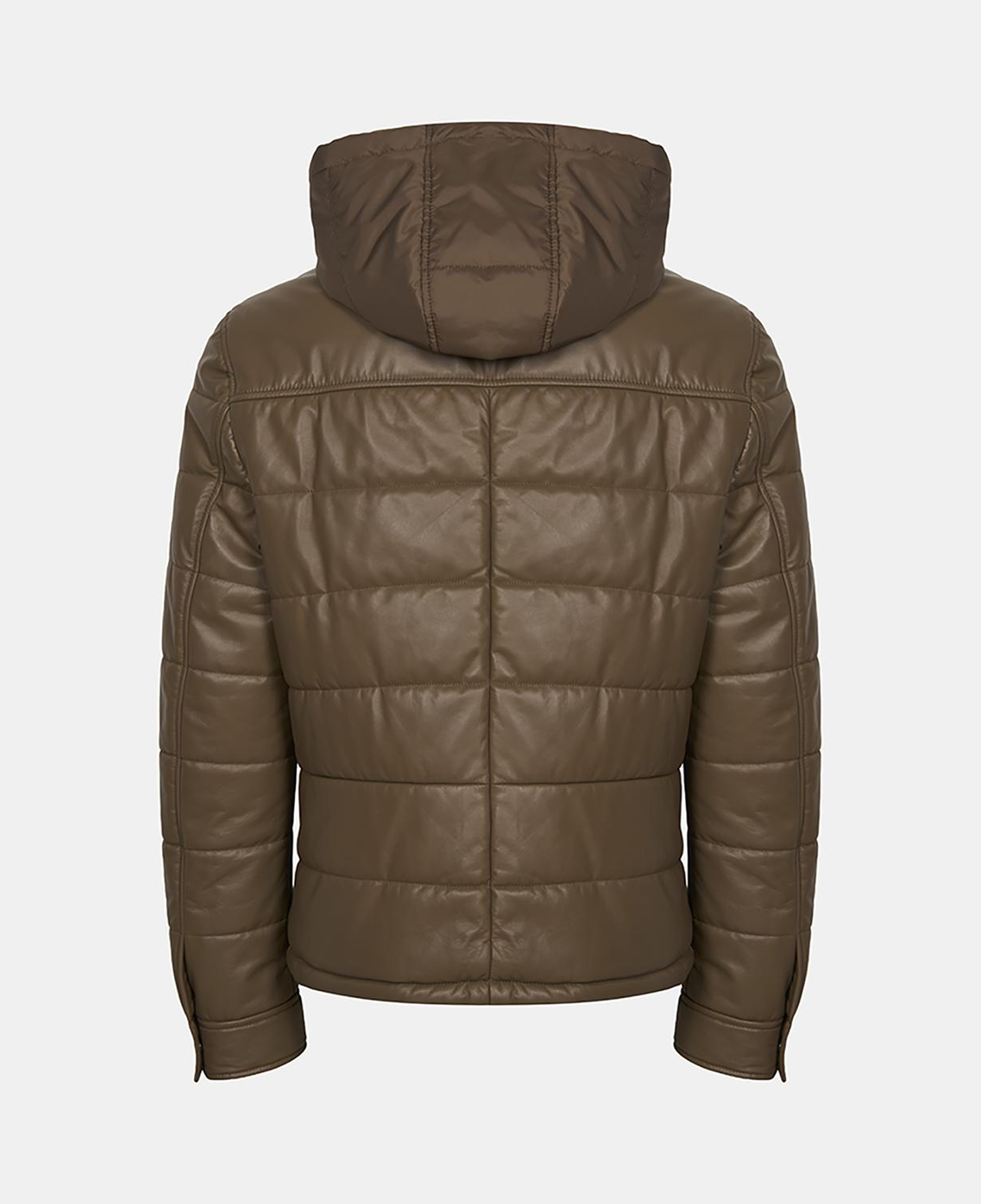 Erkek Koyu Bej Hakim Yakalı Kapüşonlu Deri Mont