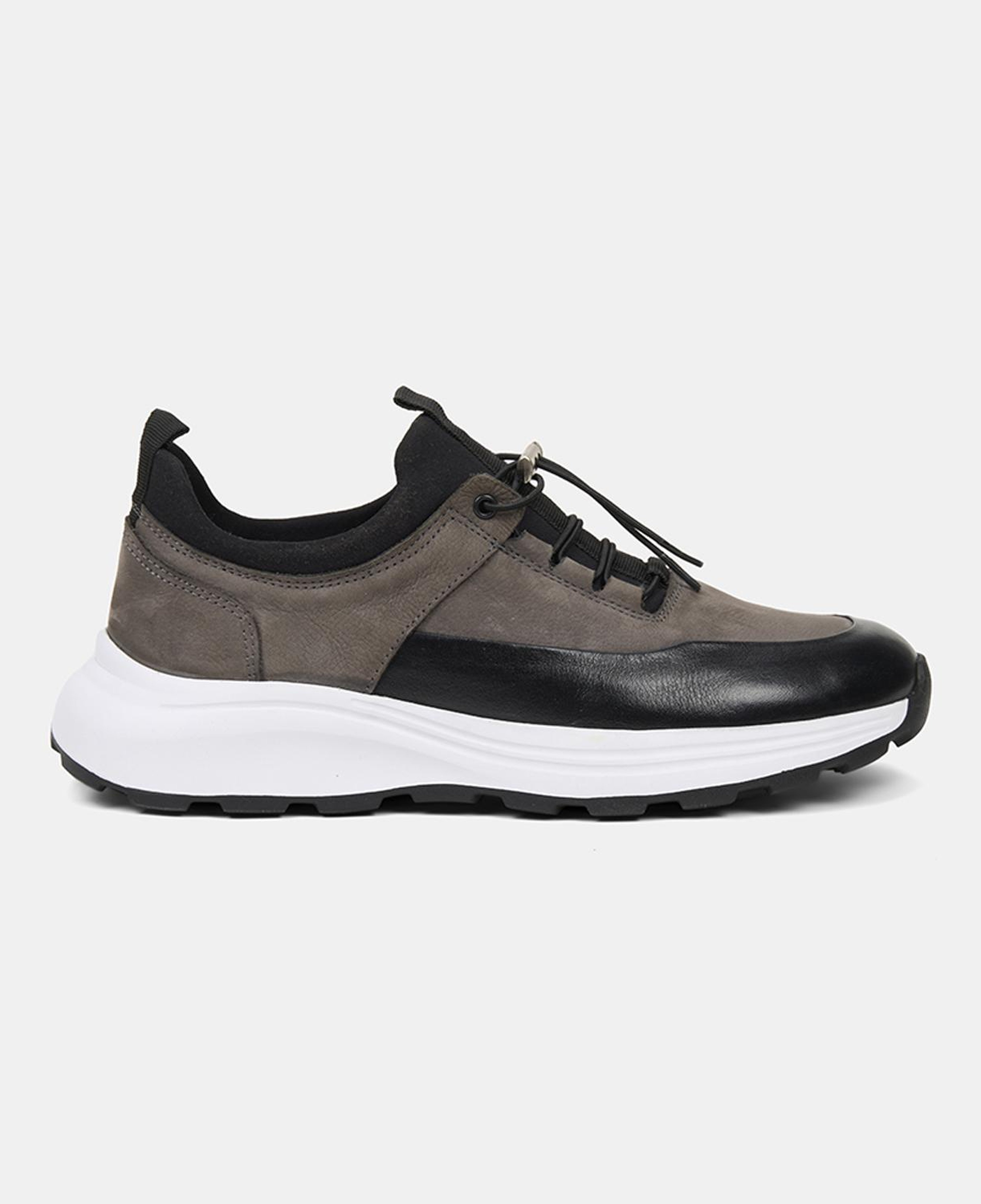 Erkek Siyah Lastik Bağcıklı Kalın Tabanlı Deri Sneaker