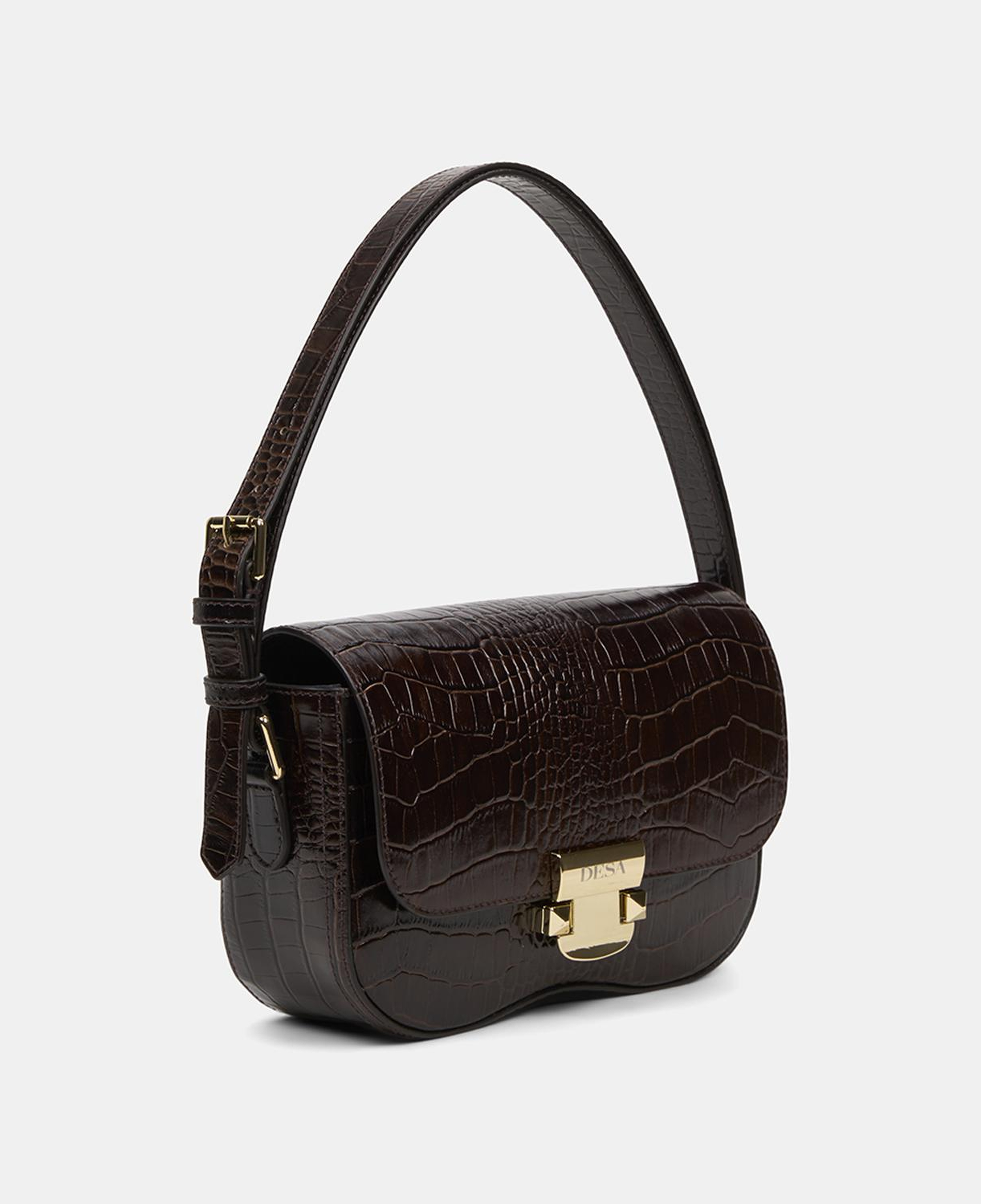 Kadın Acı Kahve Kroko Baskılı Deri Omuz Çantası