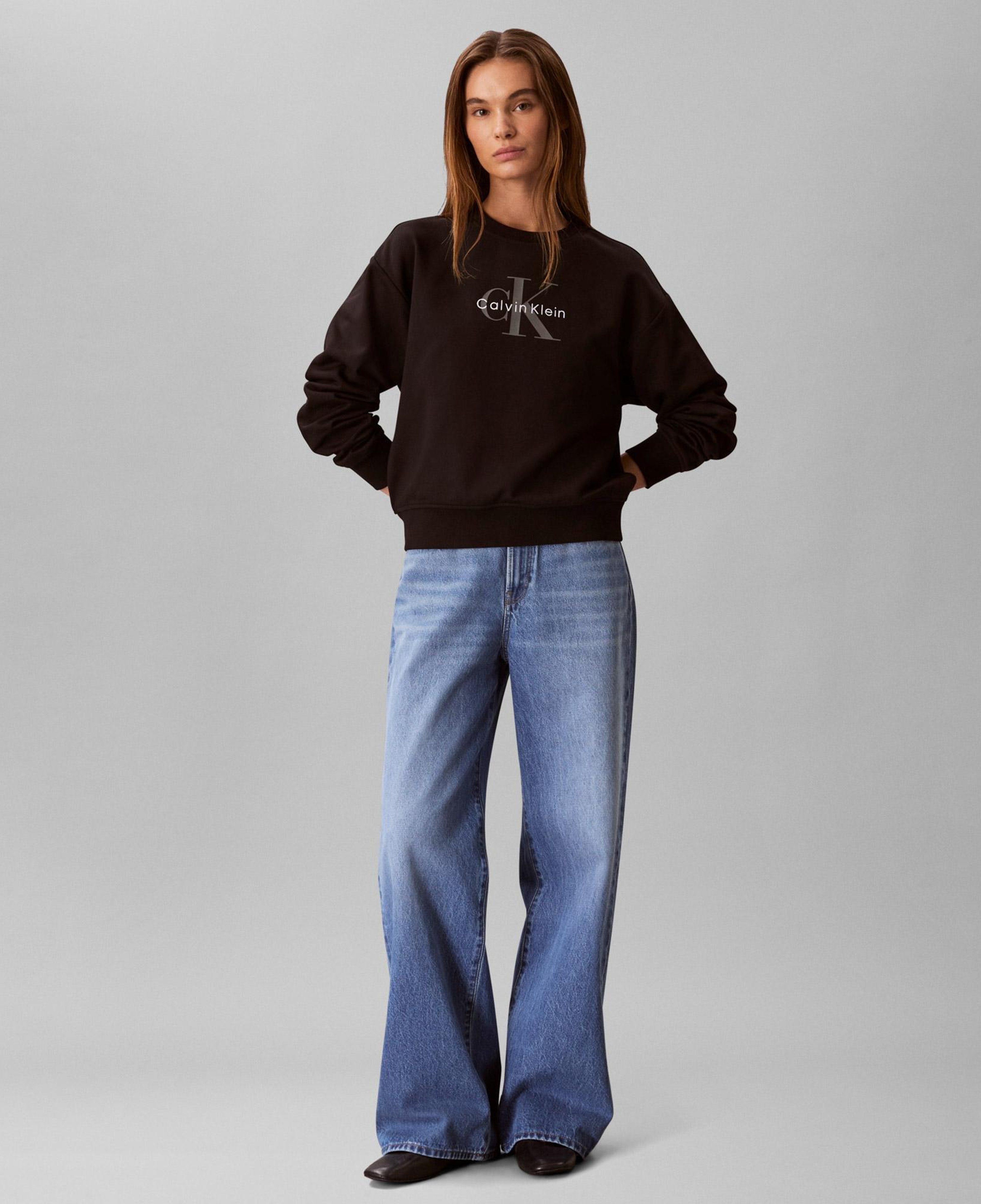 Calvin Klein Monologo French Terry Kadın Siyah Sweatshirt