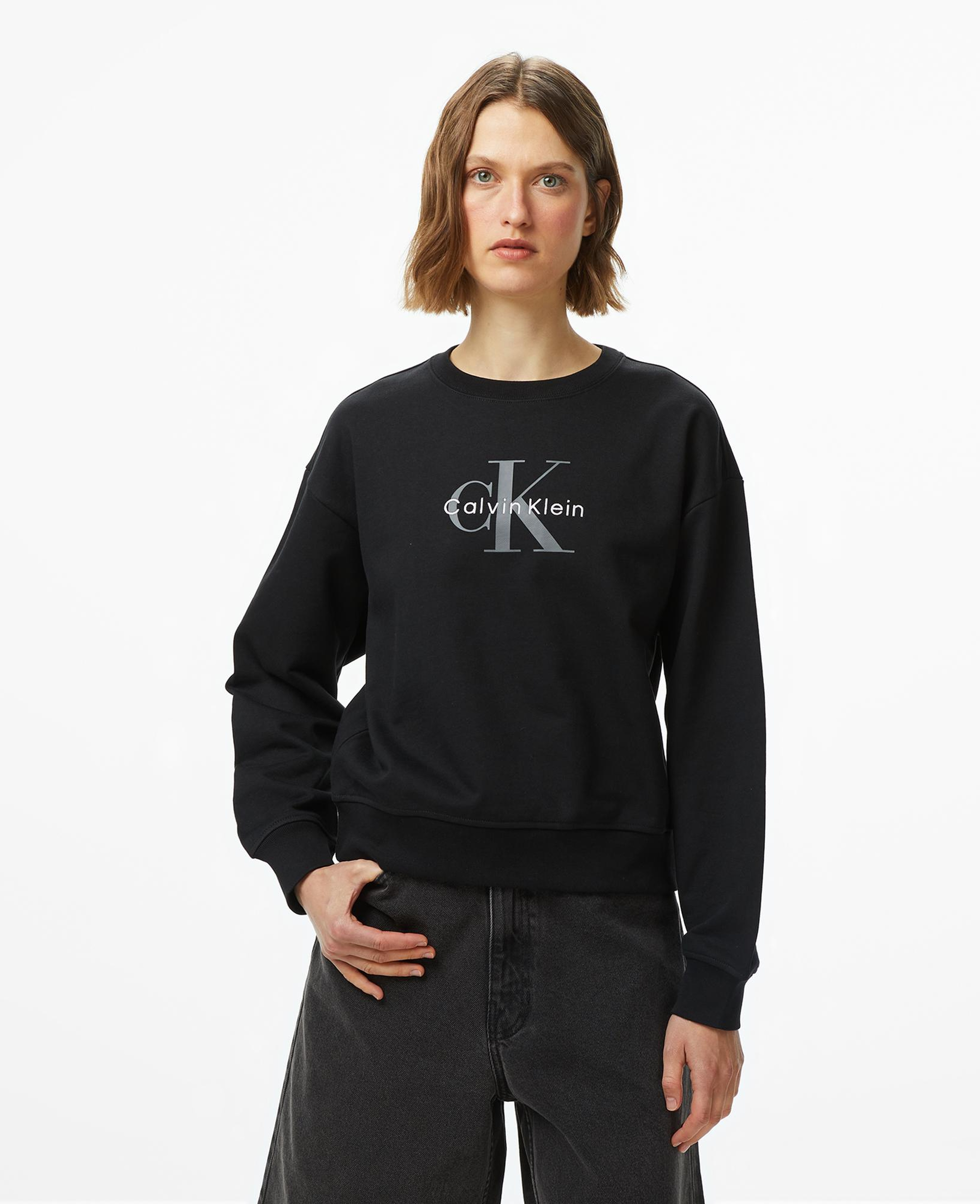 Calvin Klein Monologo French Terry Kadın Siyah Sweatshirt