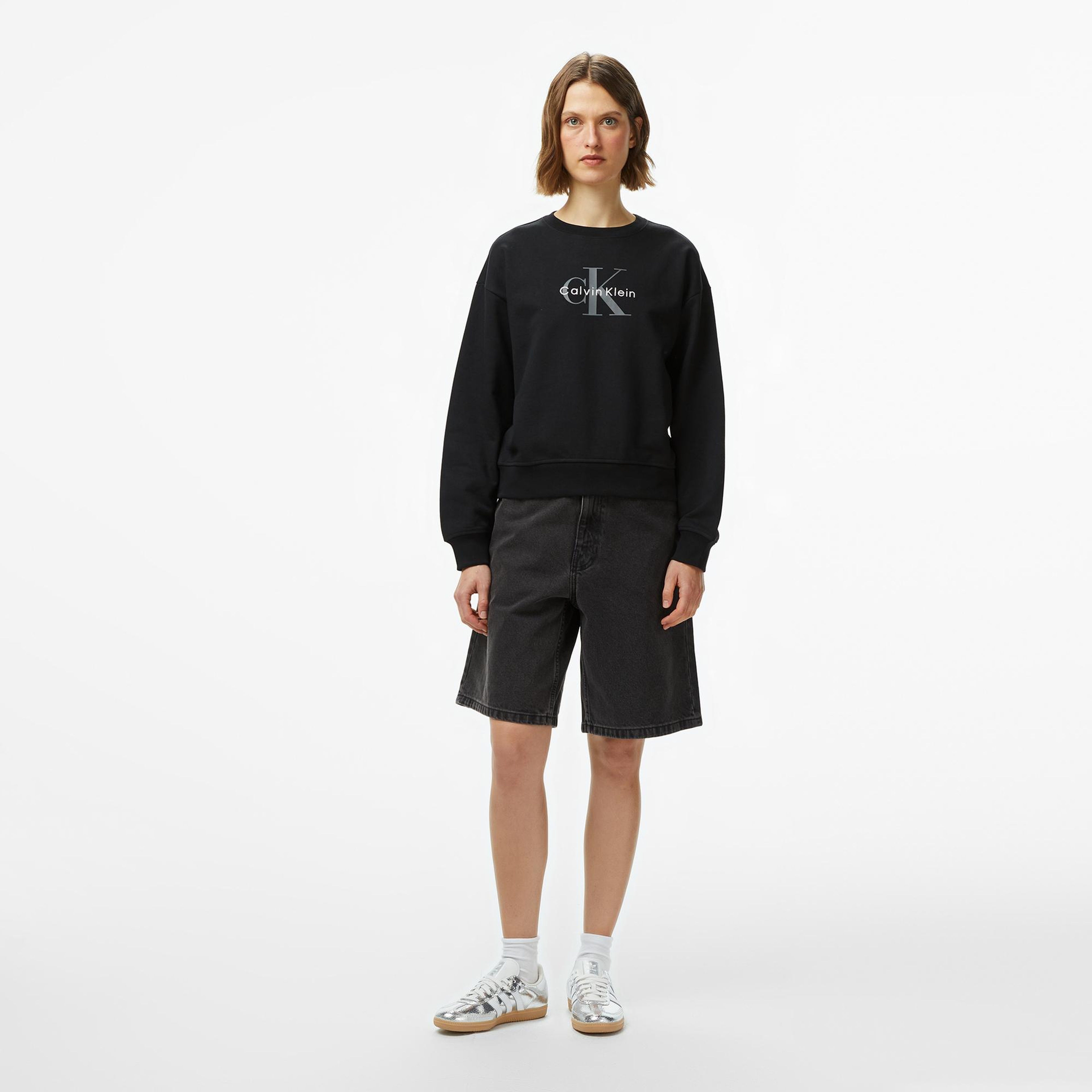 Calvin Klein Monologo French Terry Kadın Siyah Sweatshirt