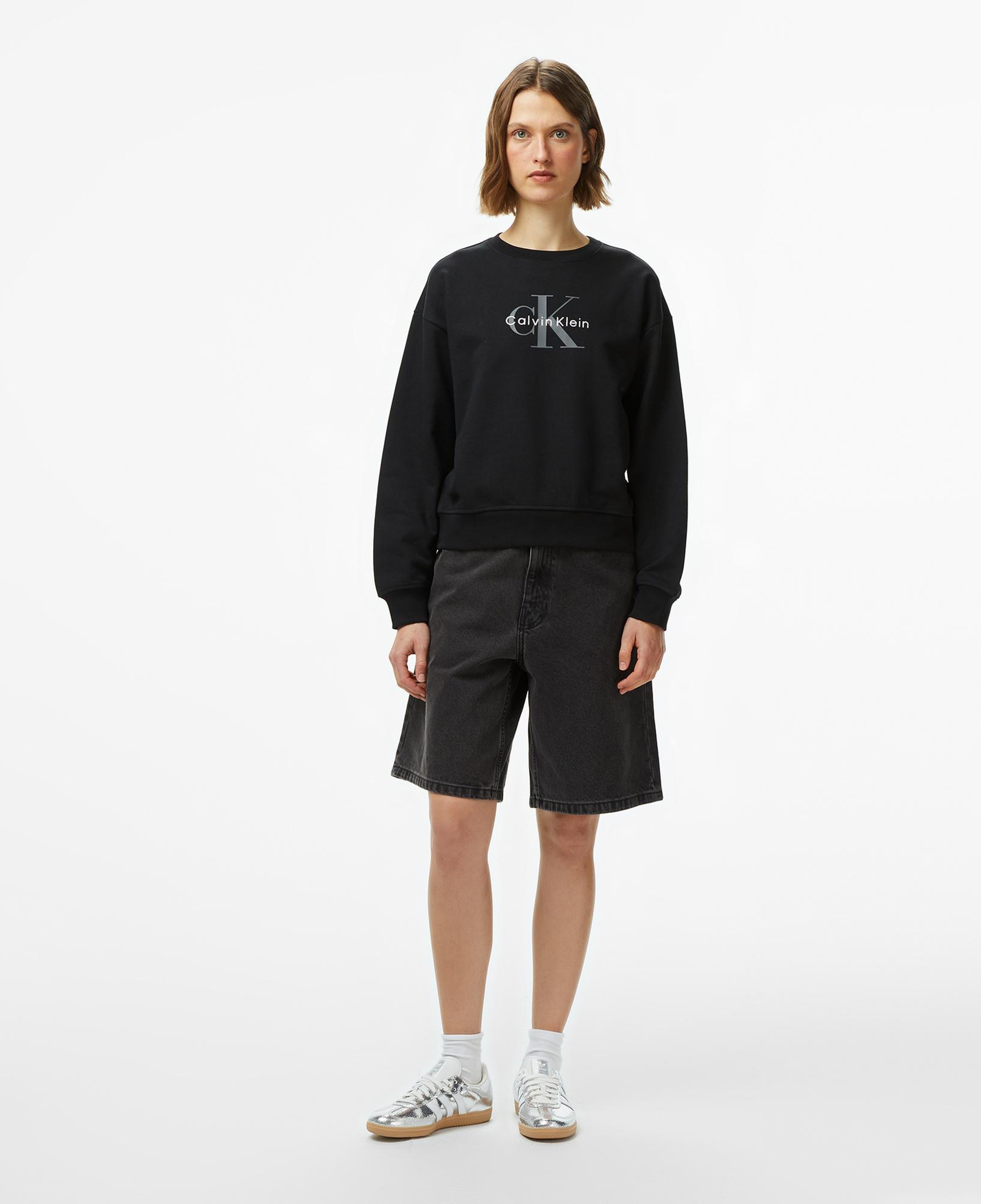 Calvin Klein Monologo French Terry Kadın Siyah Sweatshirt