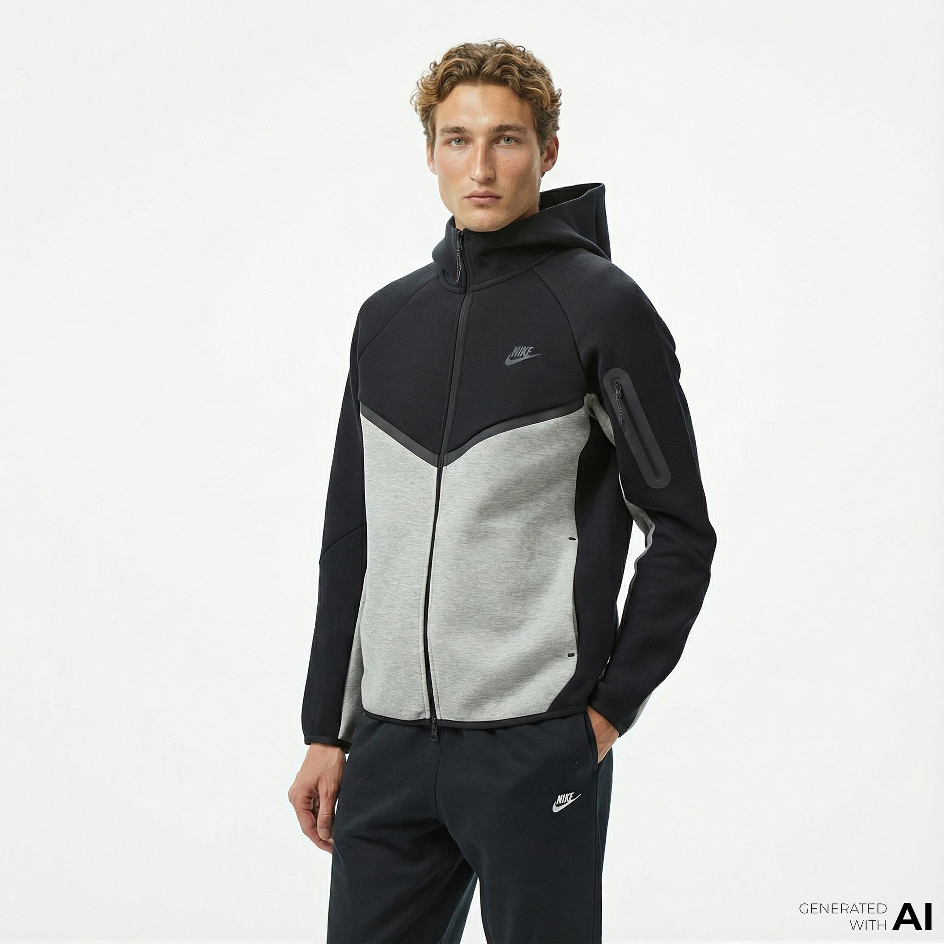 Nike Tech Fleece Erkek Gri Kapüşonlu Hoodie