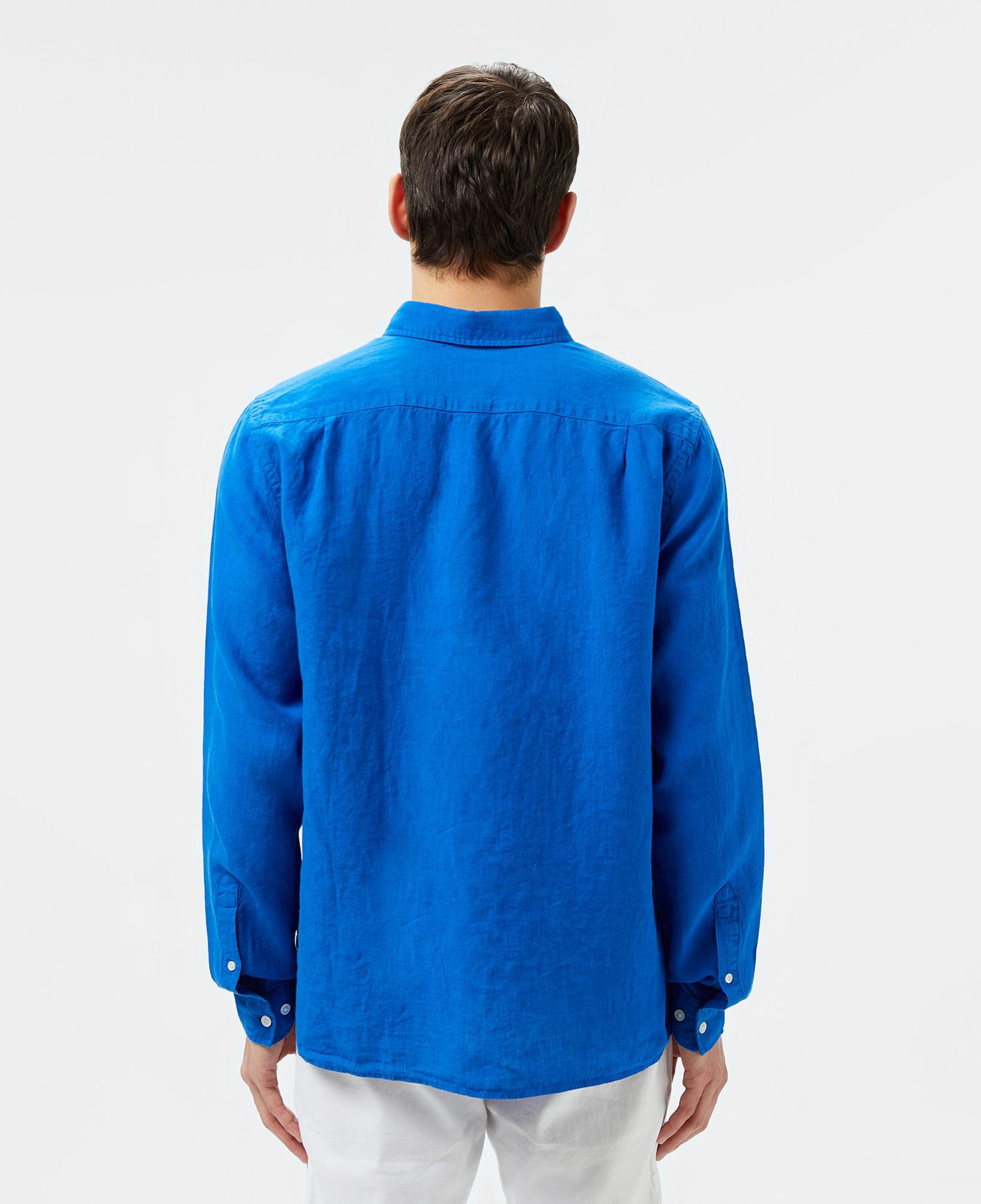 Lacoste Erkek Regular Fit Düğmeli Yaka Keten Mavi Gömlek