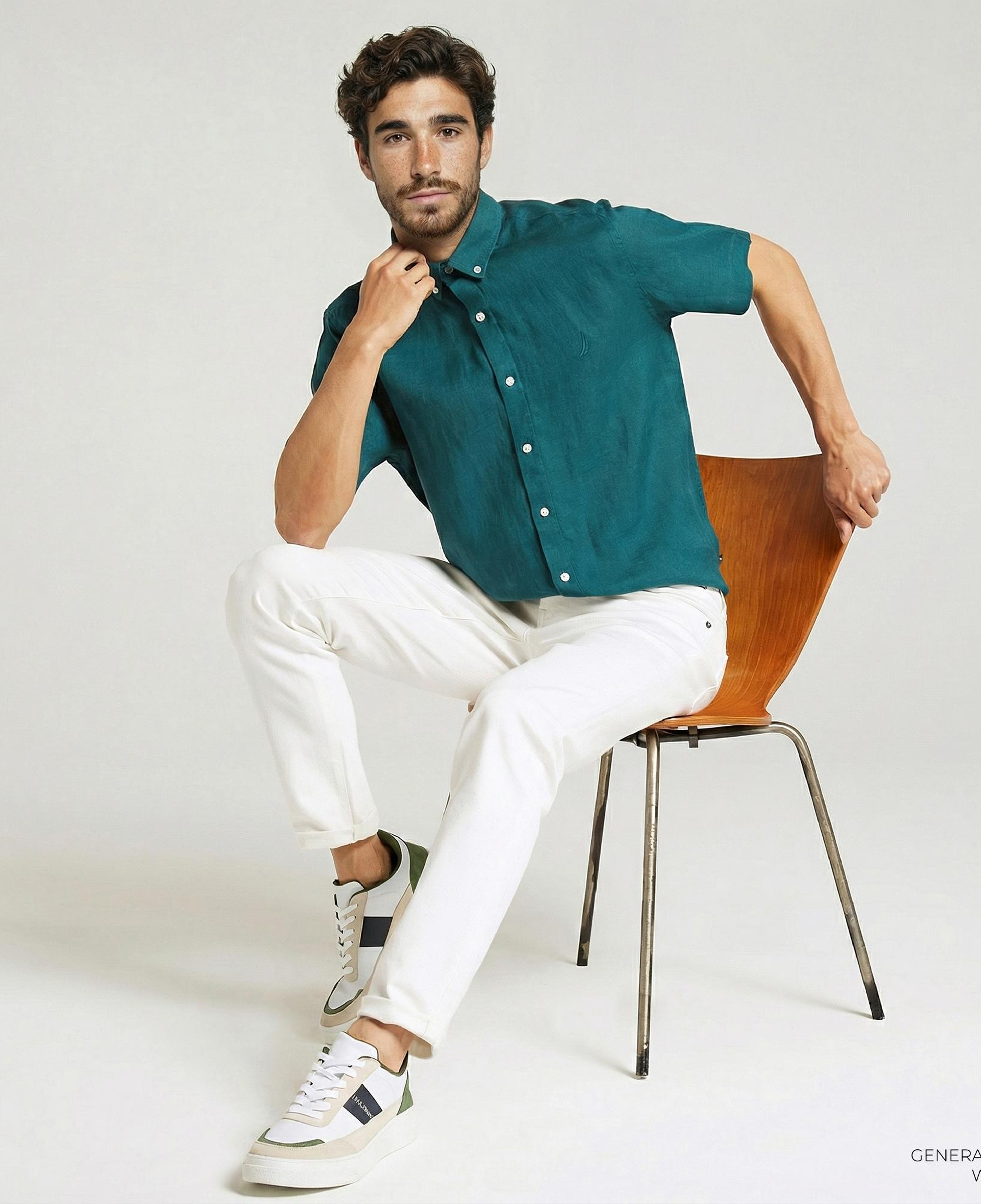 Nautica Erkek Yeşil Classic Fit Kısa Kollu Keten Gömlek