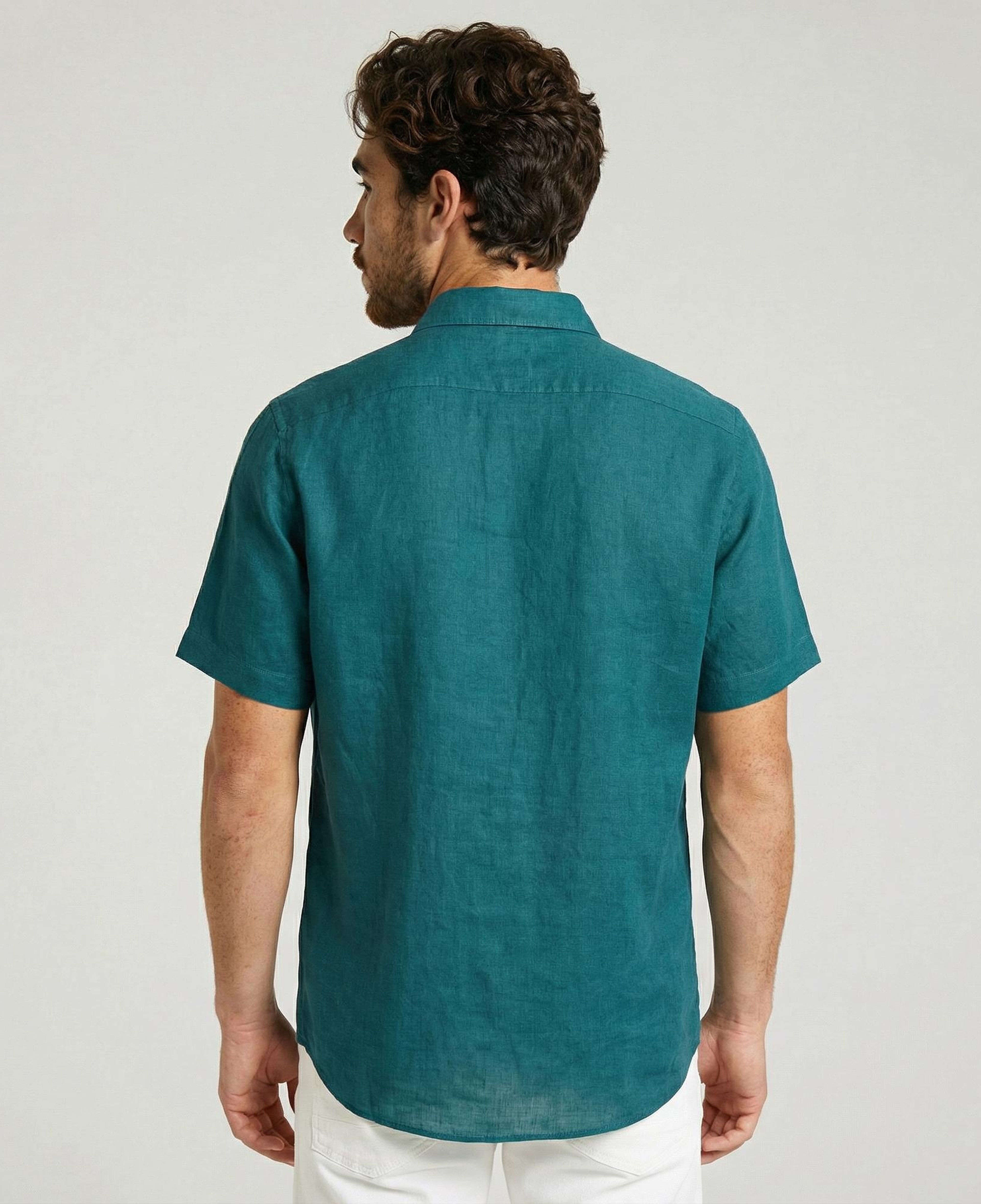 Nautica Erkek Yeşil Classic Fit Kısa Kollu Keten Gömlek