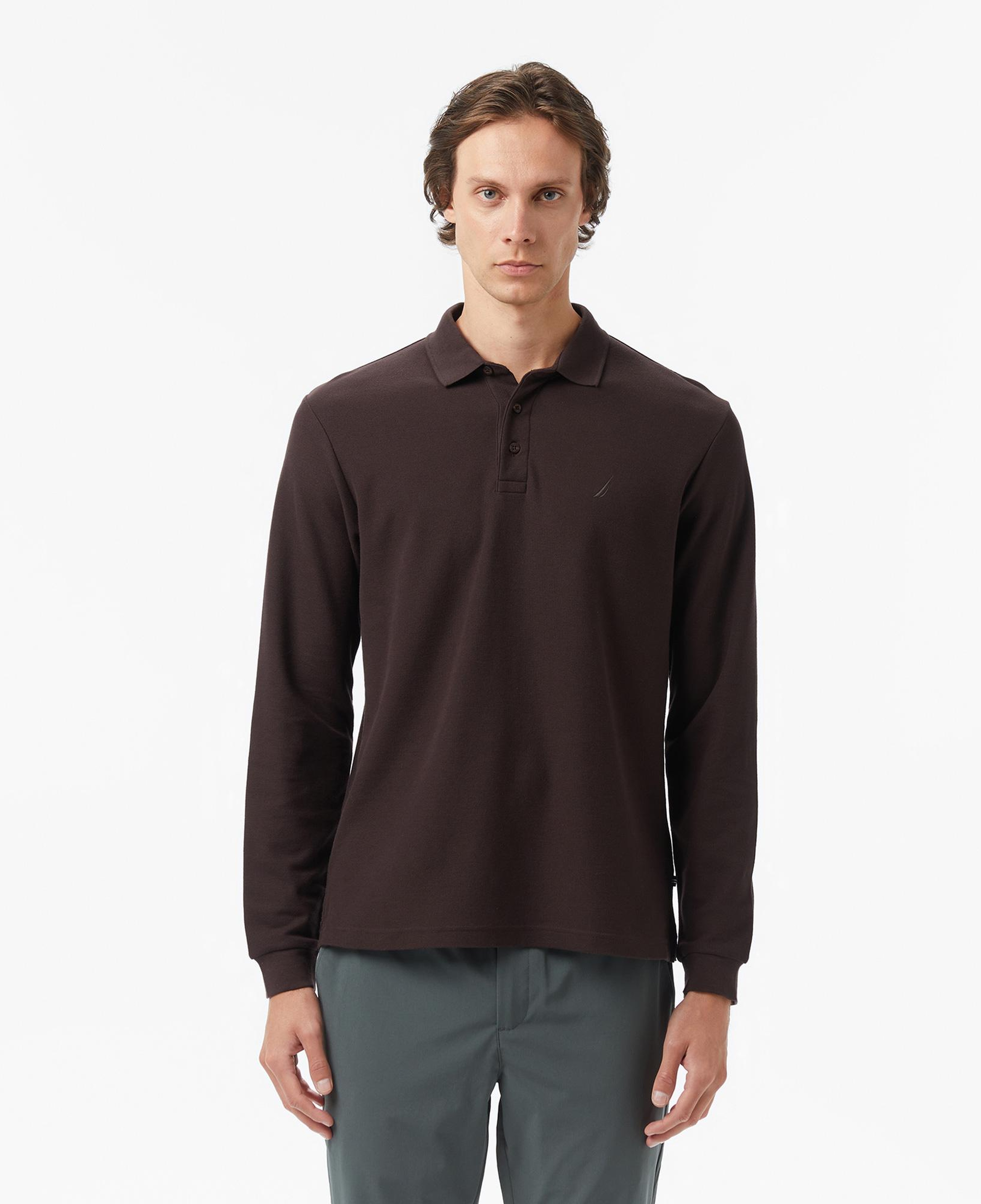 Nautica Erkek Kahverengi Classic Fit Uzun Kollu Polo Yaka T-Shirt