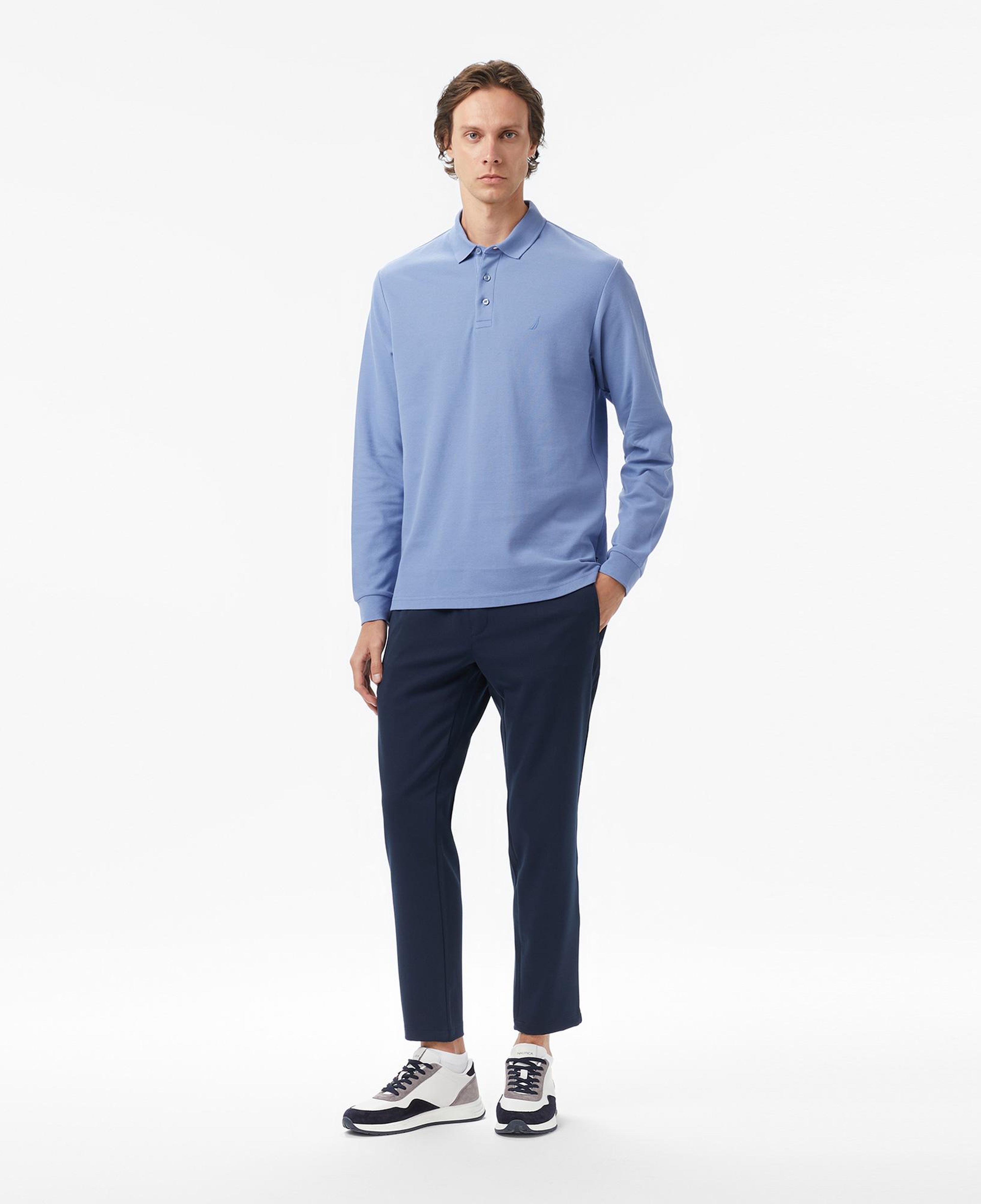 Nautica Erkek Mavi Classic Fit Uzun Kollu Polo Yaka T-Shirt