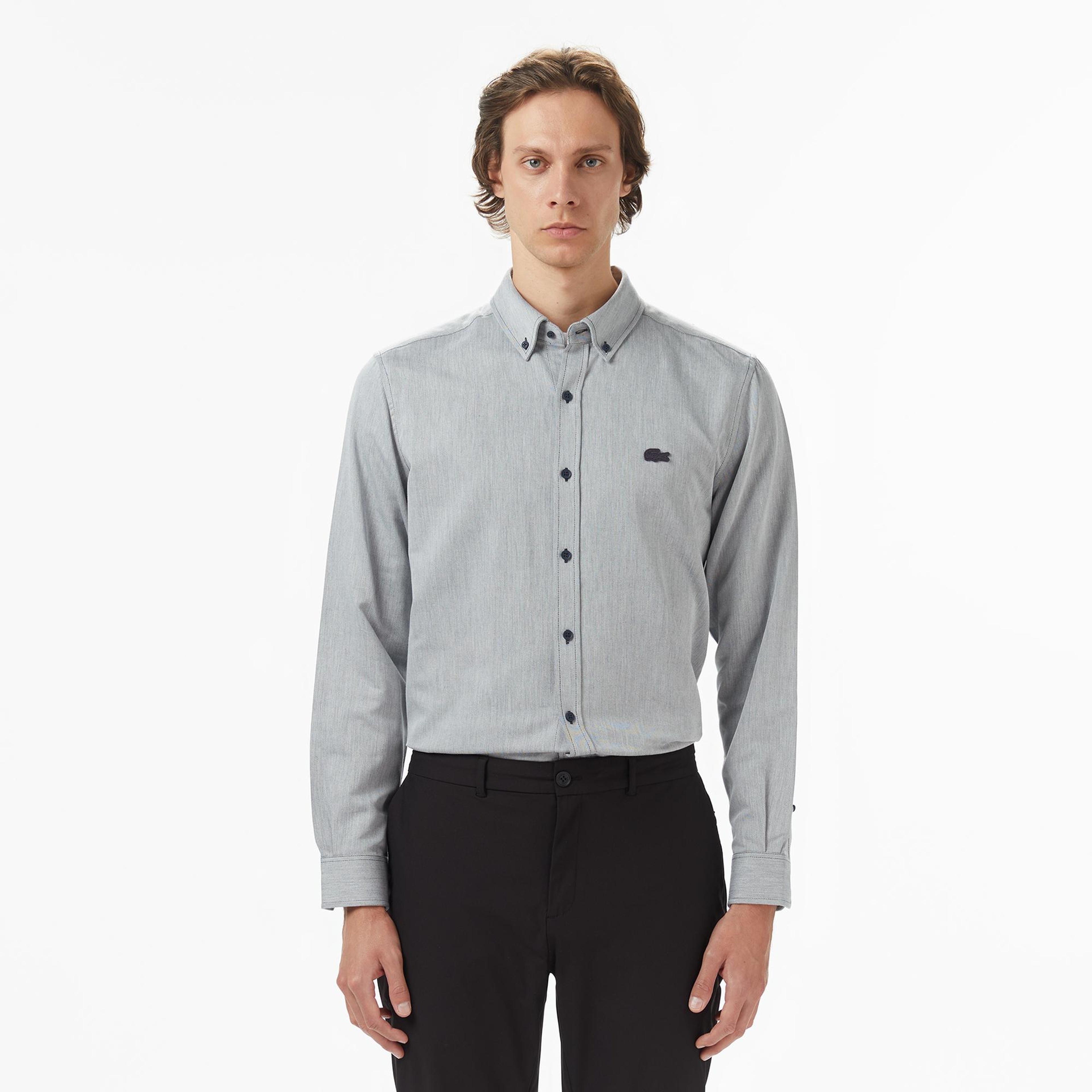 Lacoste Erkek Regular Fit Düğmeli Yaka Gri Gömlek