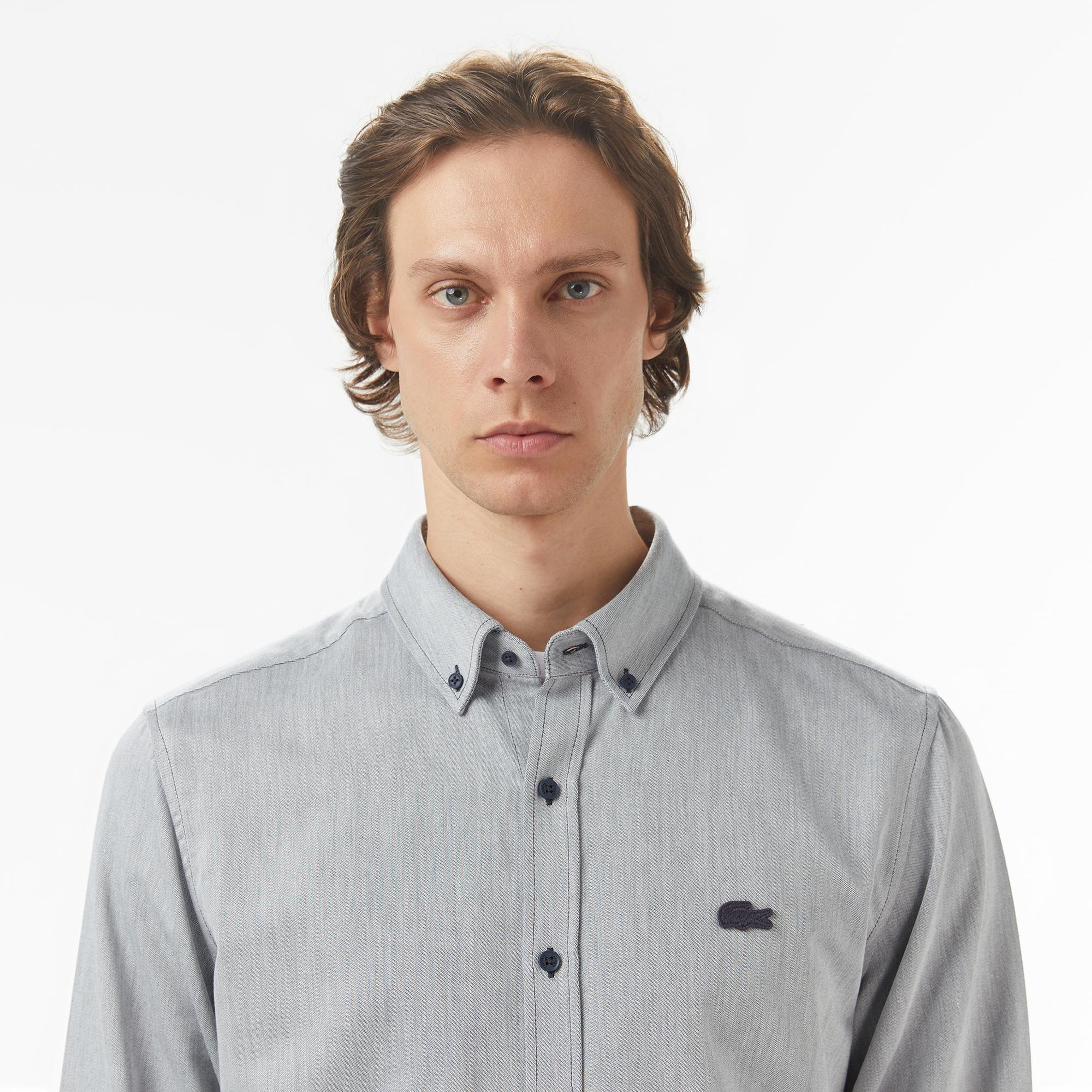 Lacoste Erkek Regular Fit Düğmeli Yaka Gri Gömlek
