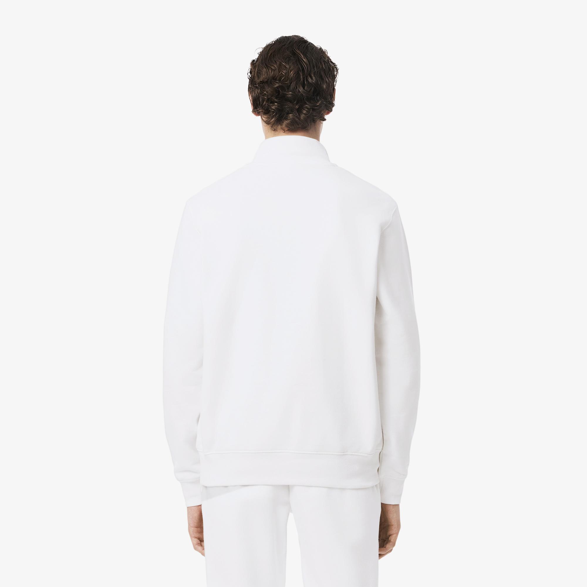 Lacoste Erkek Classic Fit Yarım Fermuarlı Beyaz Sweatshirt