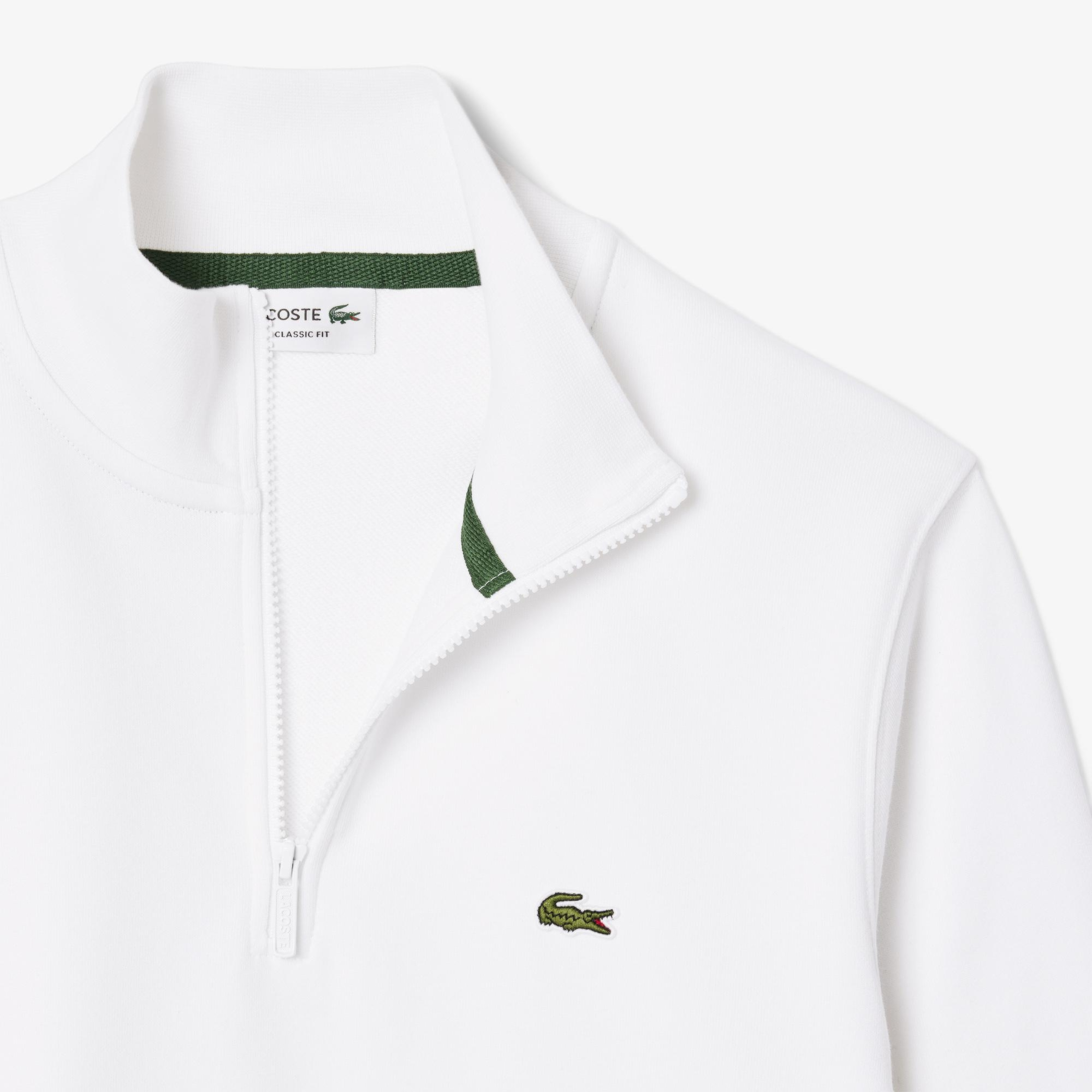 Lacoste Erkek Classic Fit Yarım Fermuarlı Beyaz Sweatshirt
