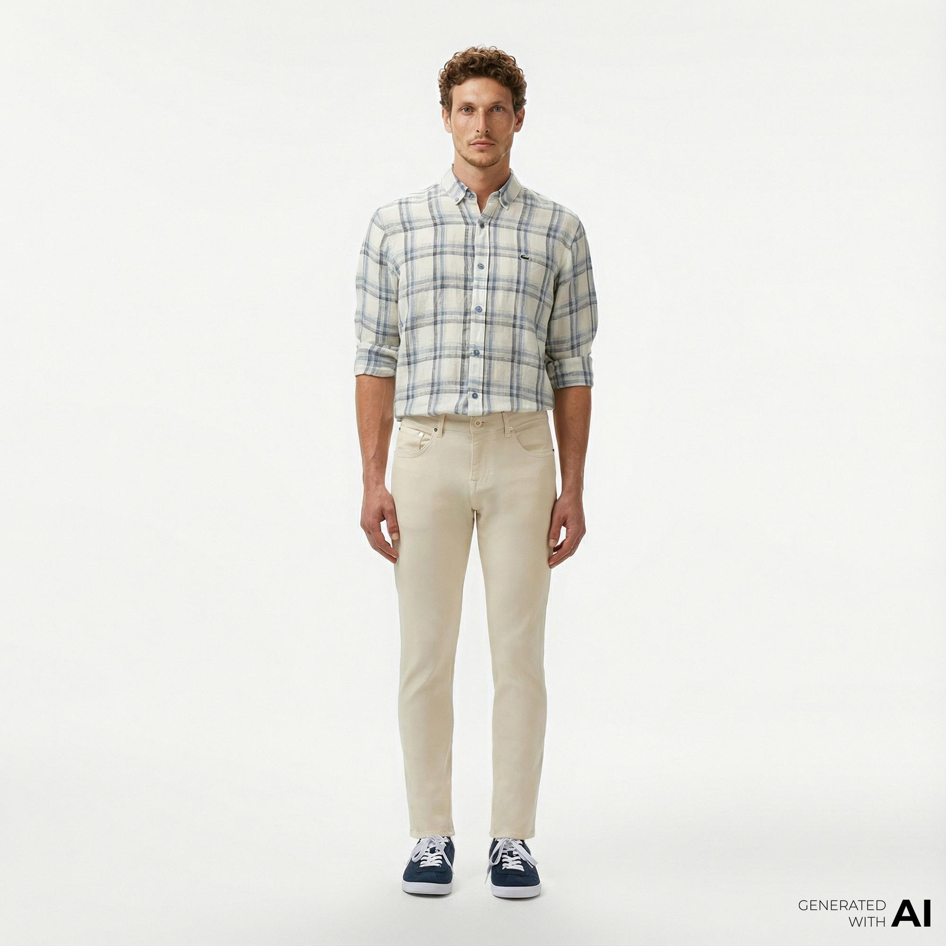 Lacoste Erkek Slim Fit Krem Jean Pantolon