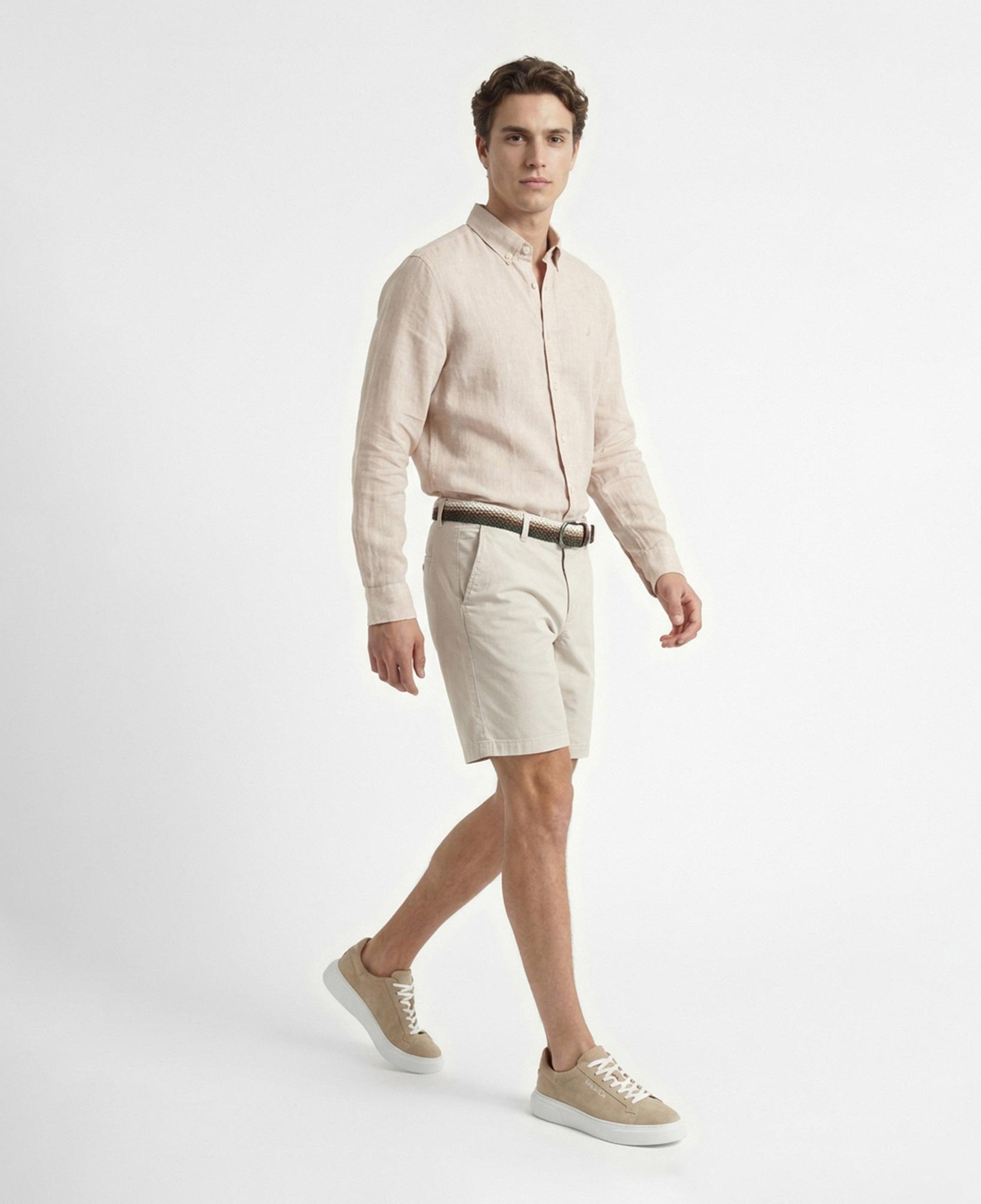 Nautica Erkek Bej Regular Fit Keten Gömlek