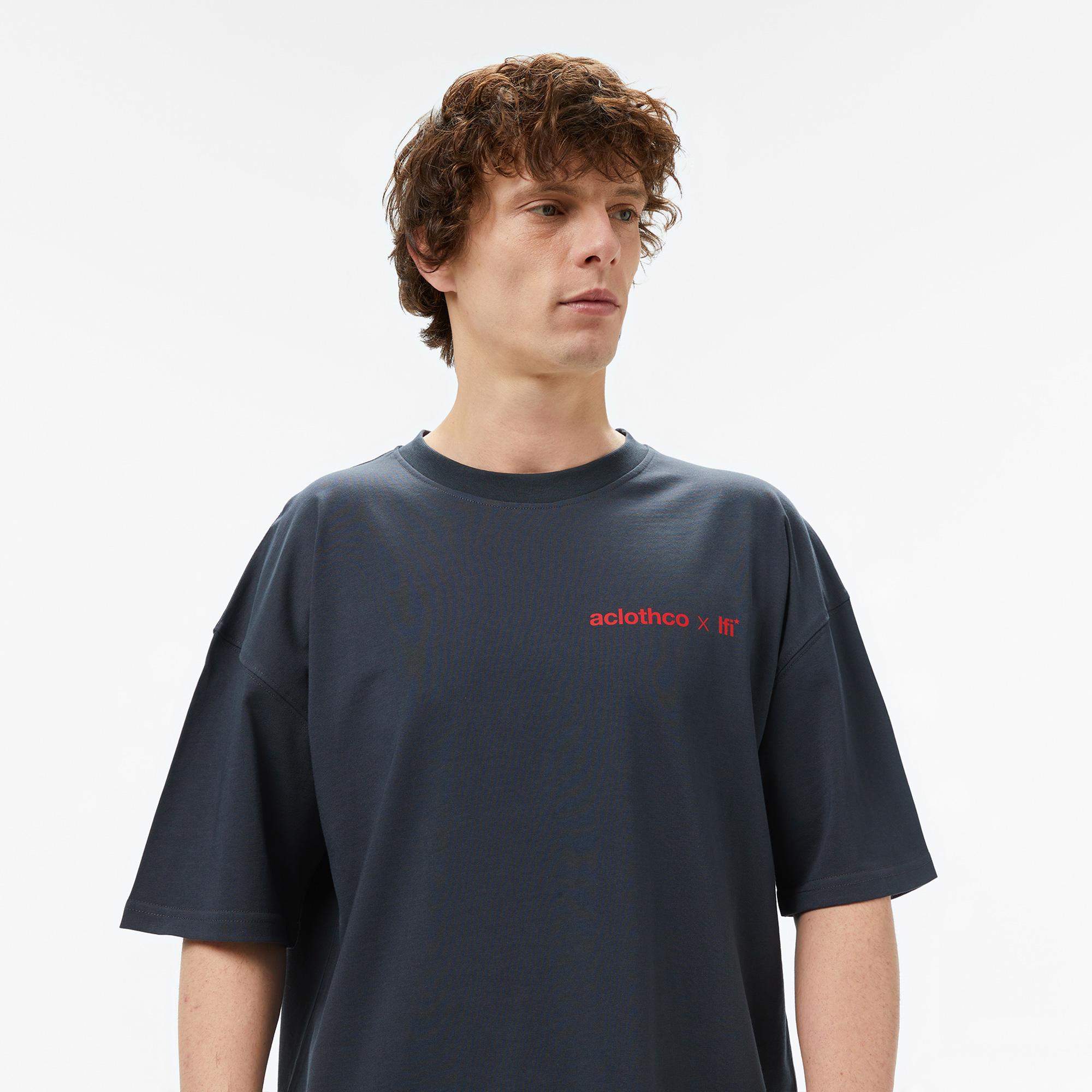 Aclothco X LFI Oversized Crew Neck Graphic Printed Unisex Antrasit T-Shirt
