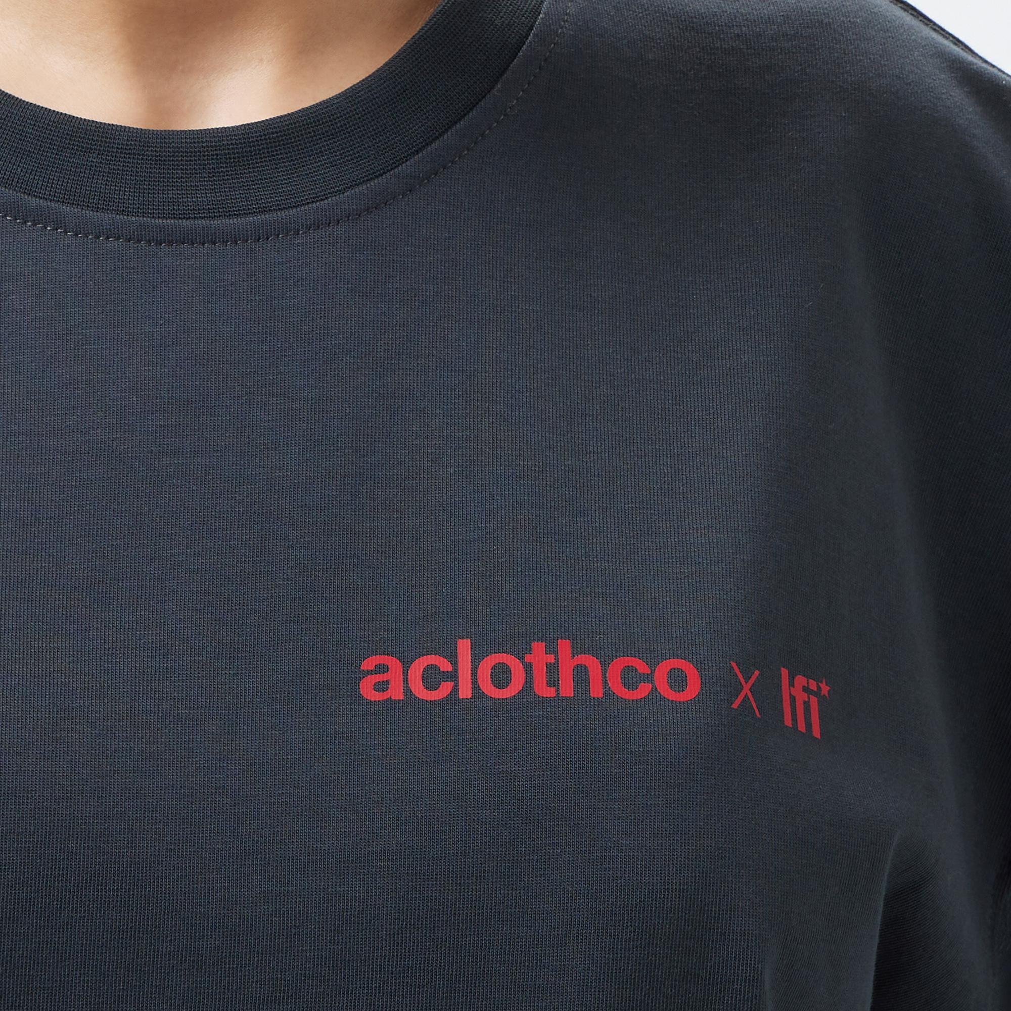 Aclothco X LFI Oversized Crew Neck Graphic Printed Unisex Antrasit T-Shirt