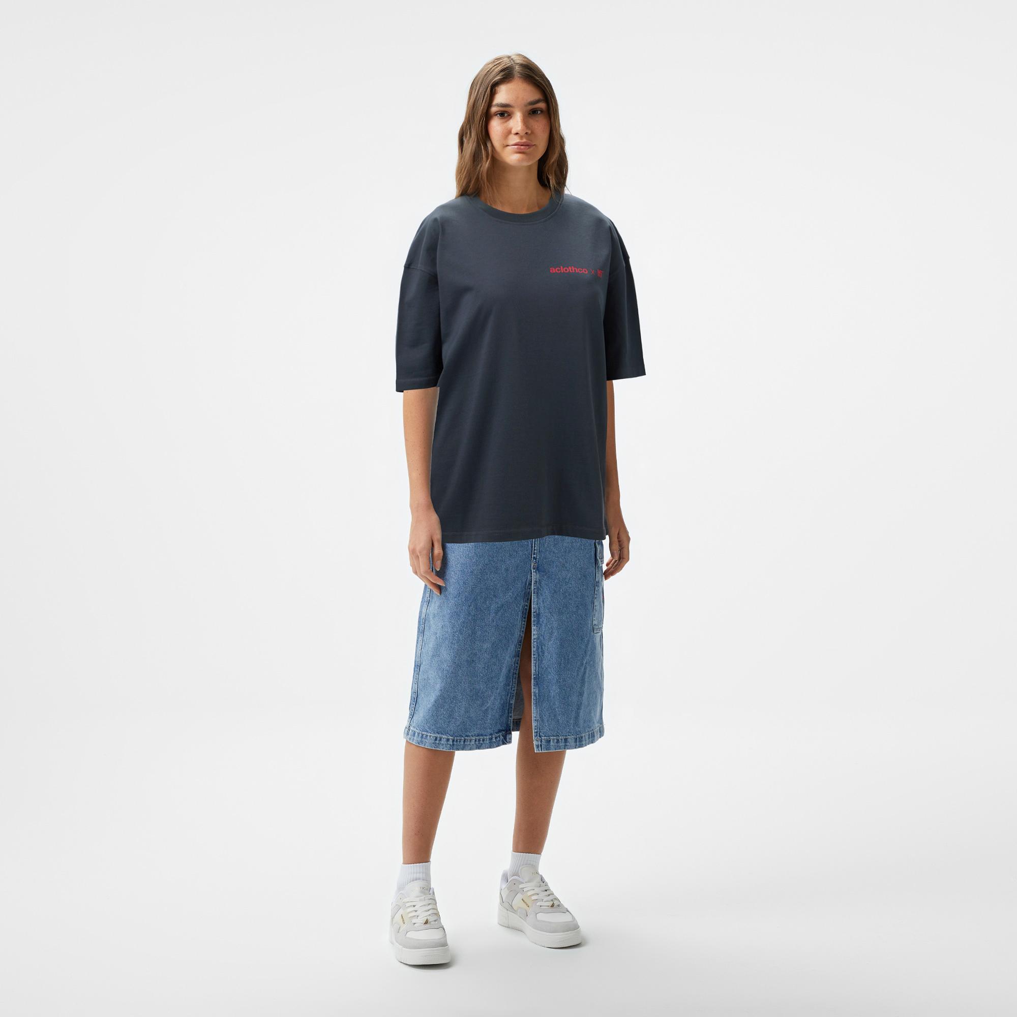 Aclothco X LFI Oversized Crew Neck Graphic Printed Unisex Antrasit T-Shirt