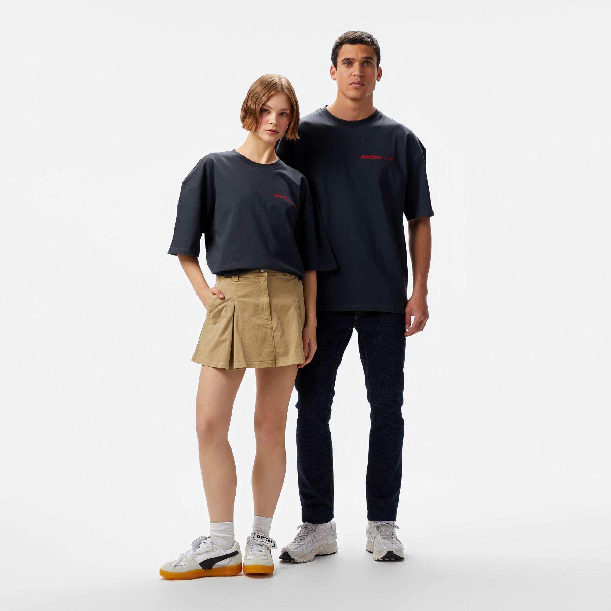 Aclothco X LFI Oversized Crew Neck Graphic Printed Unisex Antrasit T-Shirt