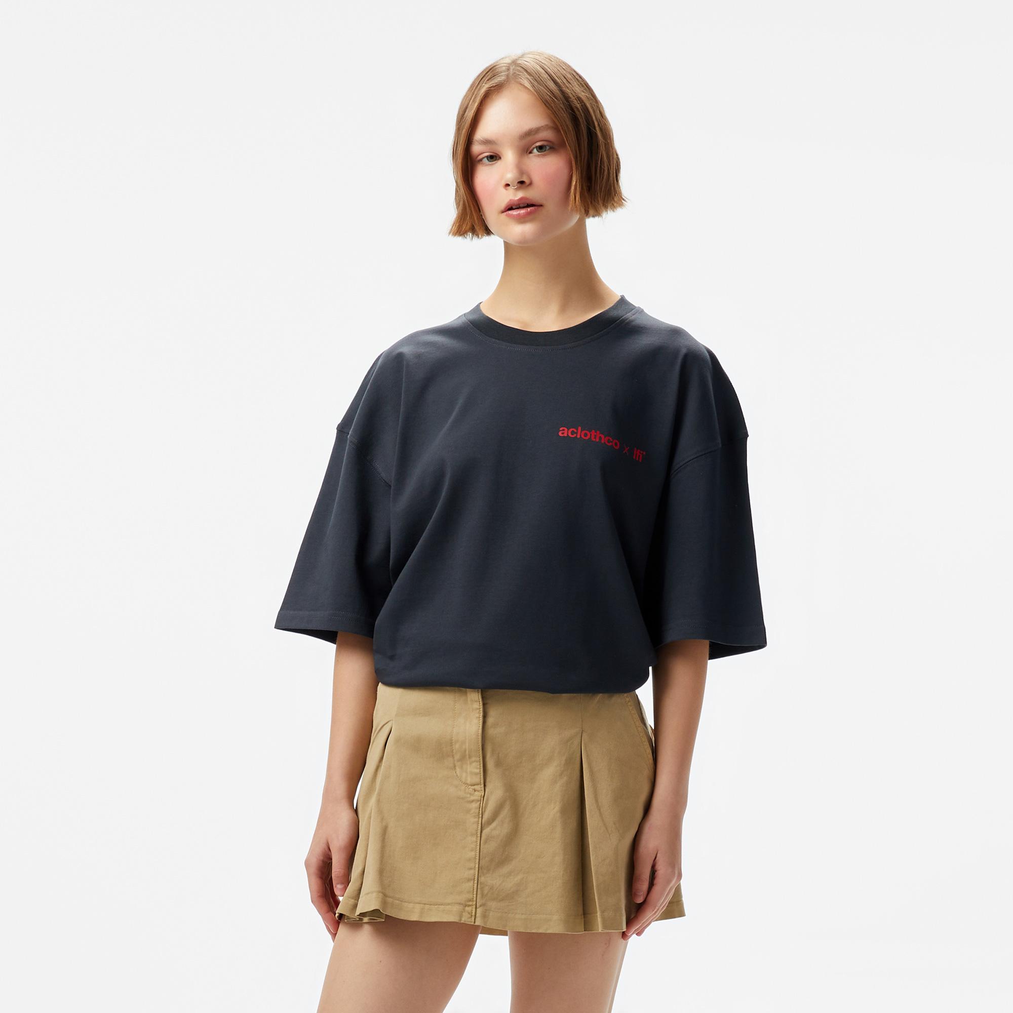 Aclothco X LFI Oversized Crew Neck Graphic Printed Unisex Antrasit T-Shirt