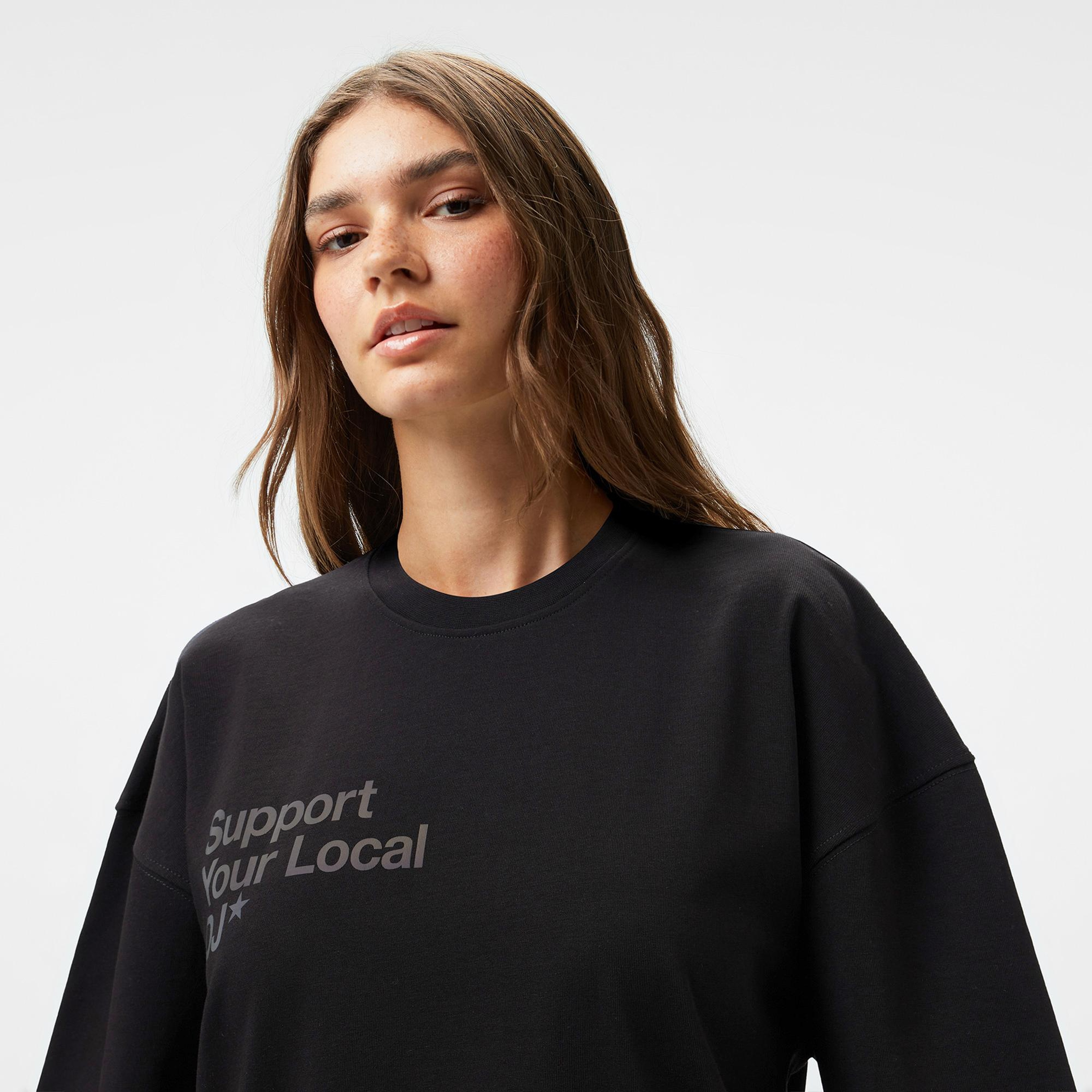 Aclothco X LFI Oversized Crew Neck Slogan Printed Unisex Siyah T-Shirt